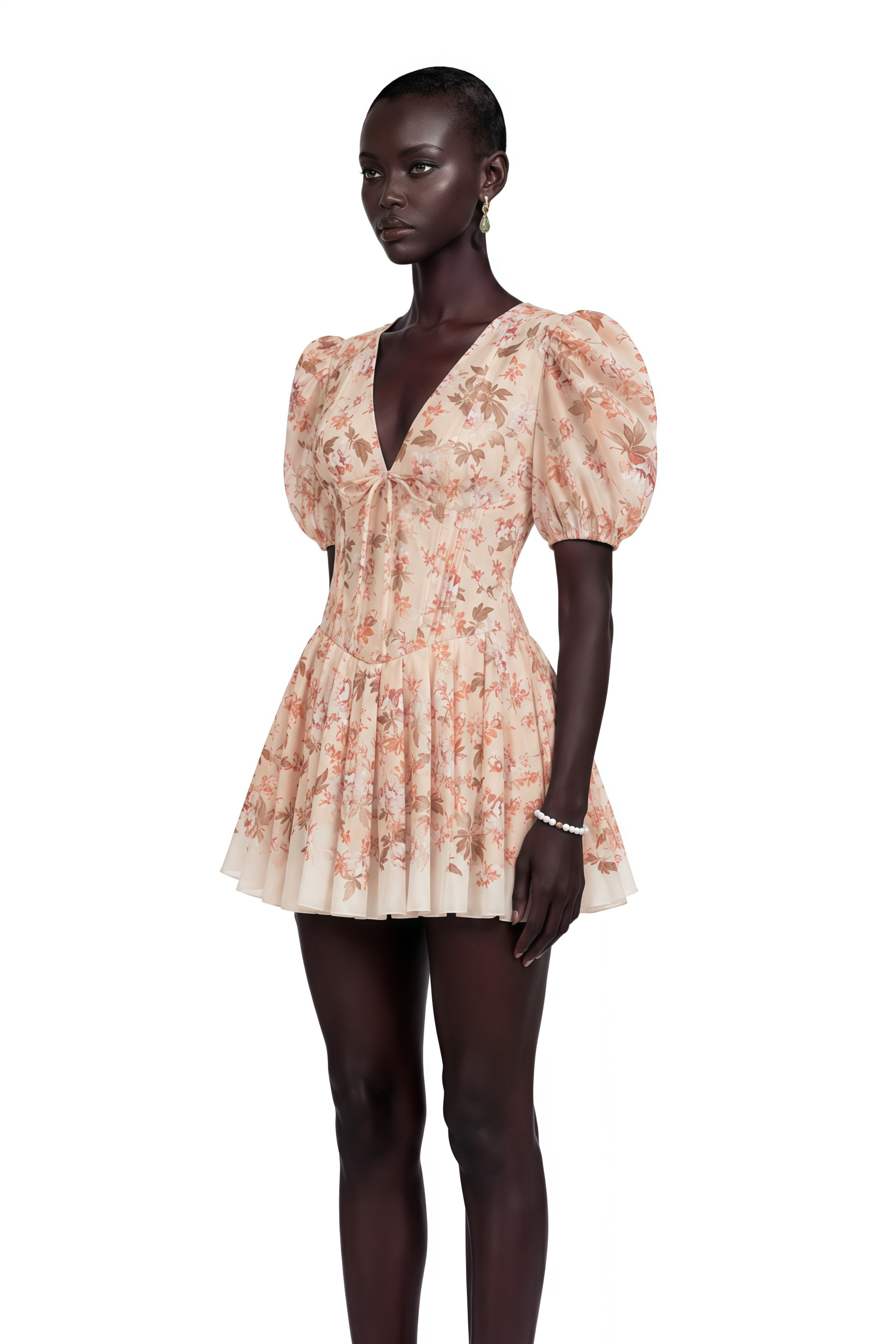 Alizée Yellow Floral-Print Pleated Mini Dress