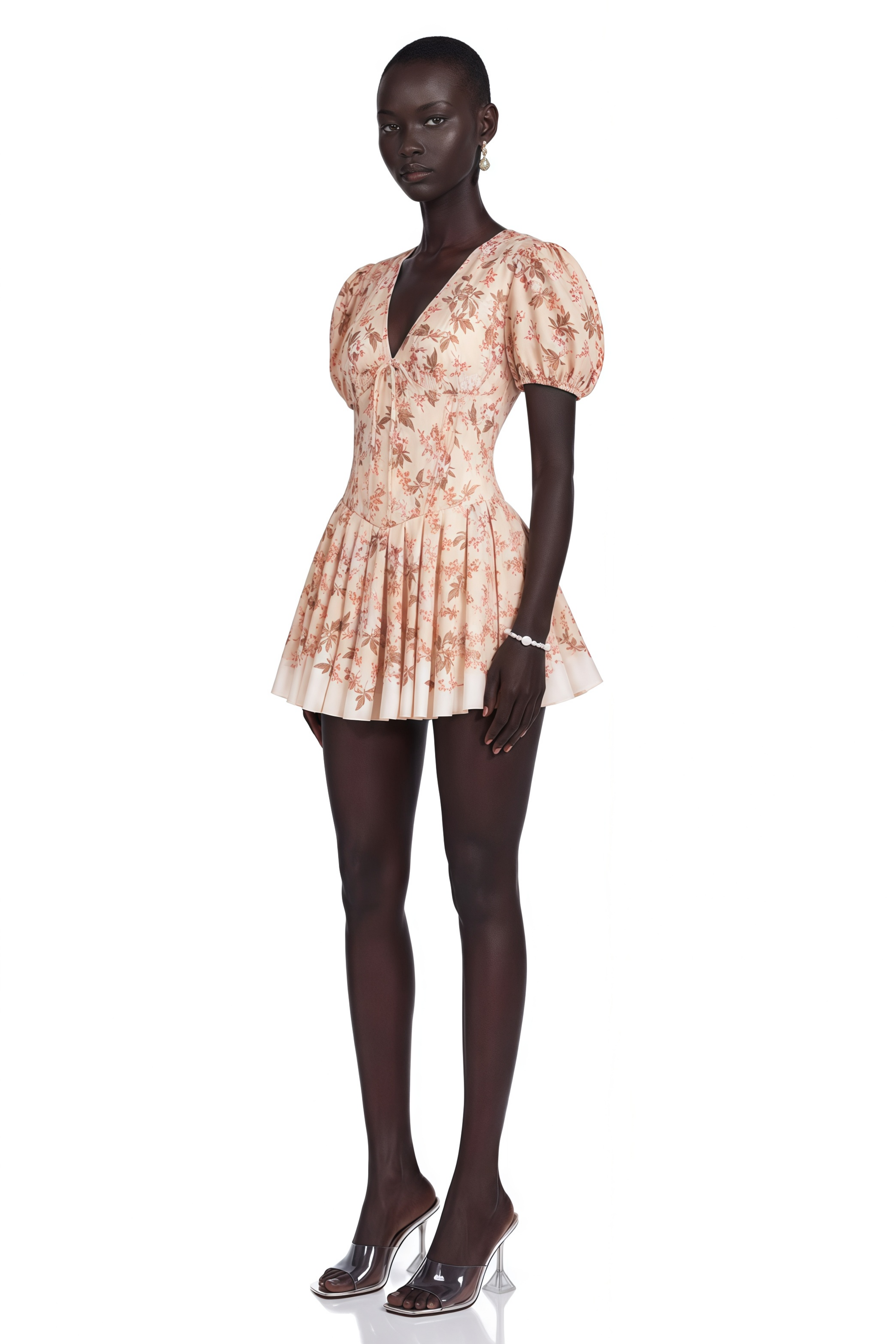 Alizée Yellow Floral-Print Pleated Mini Dress