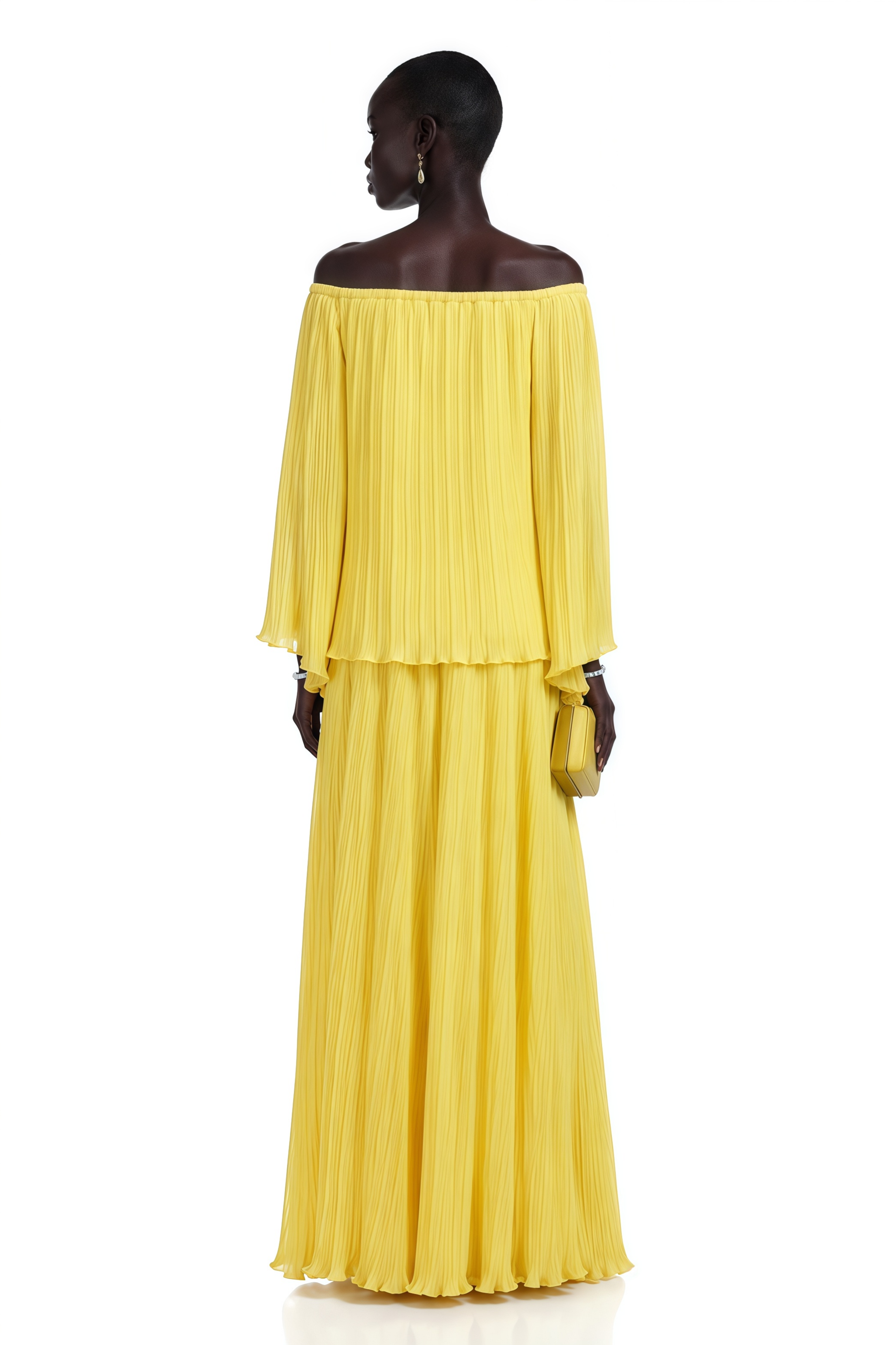 Yseult Yellow Pleated Casual Blouse & Skirt Set