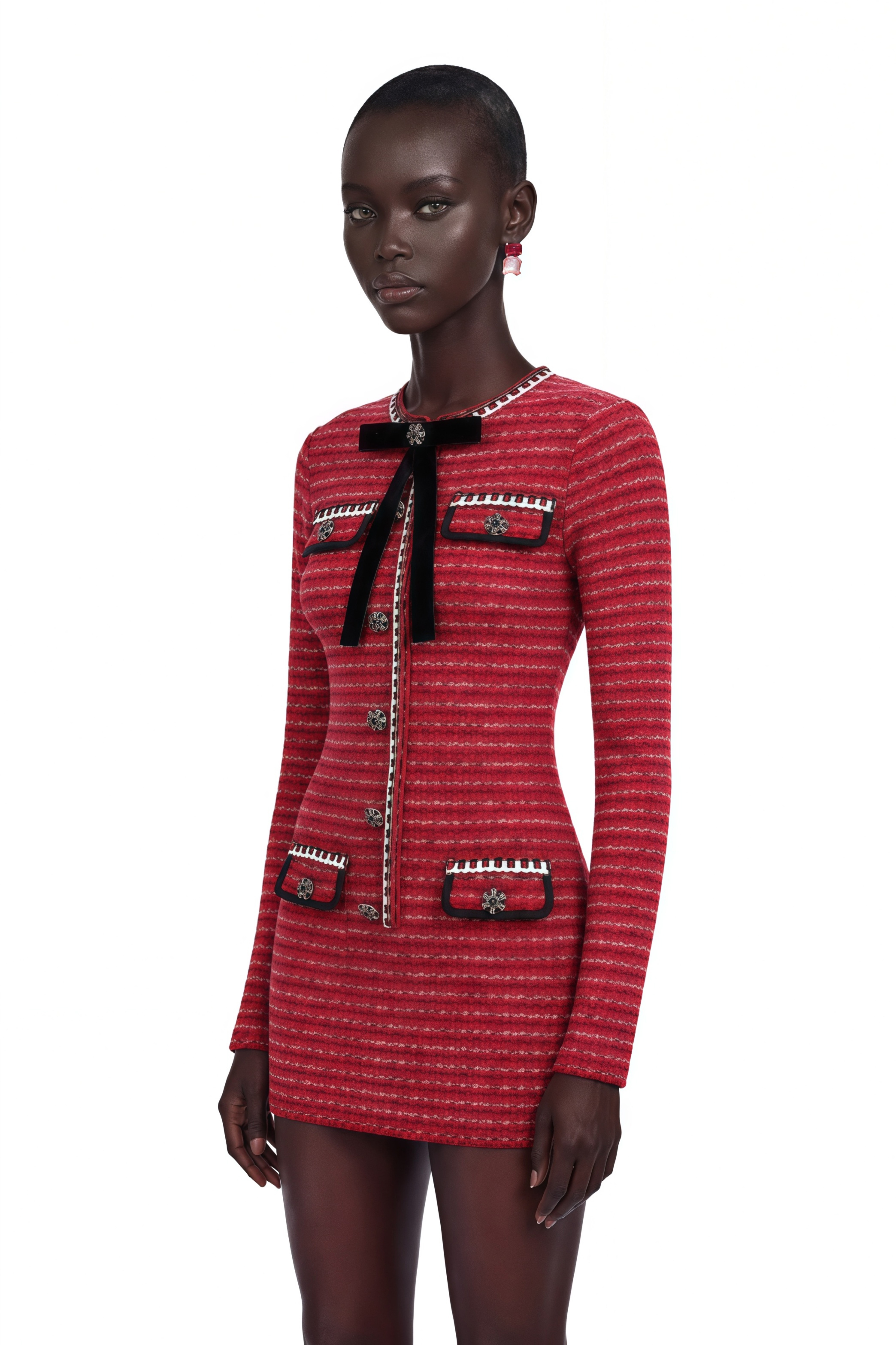 Faustine bow-detailed knit mini dress