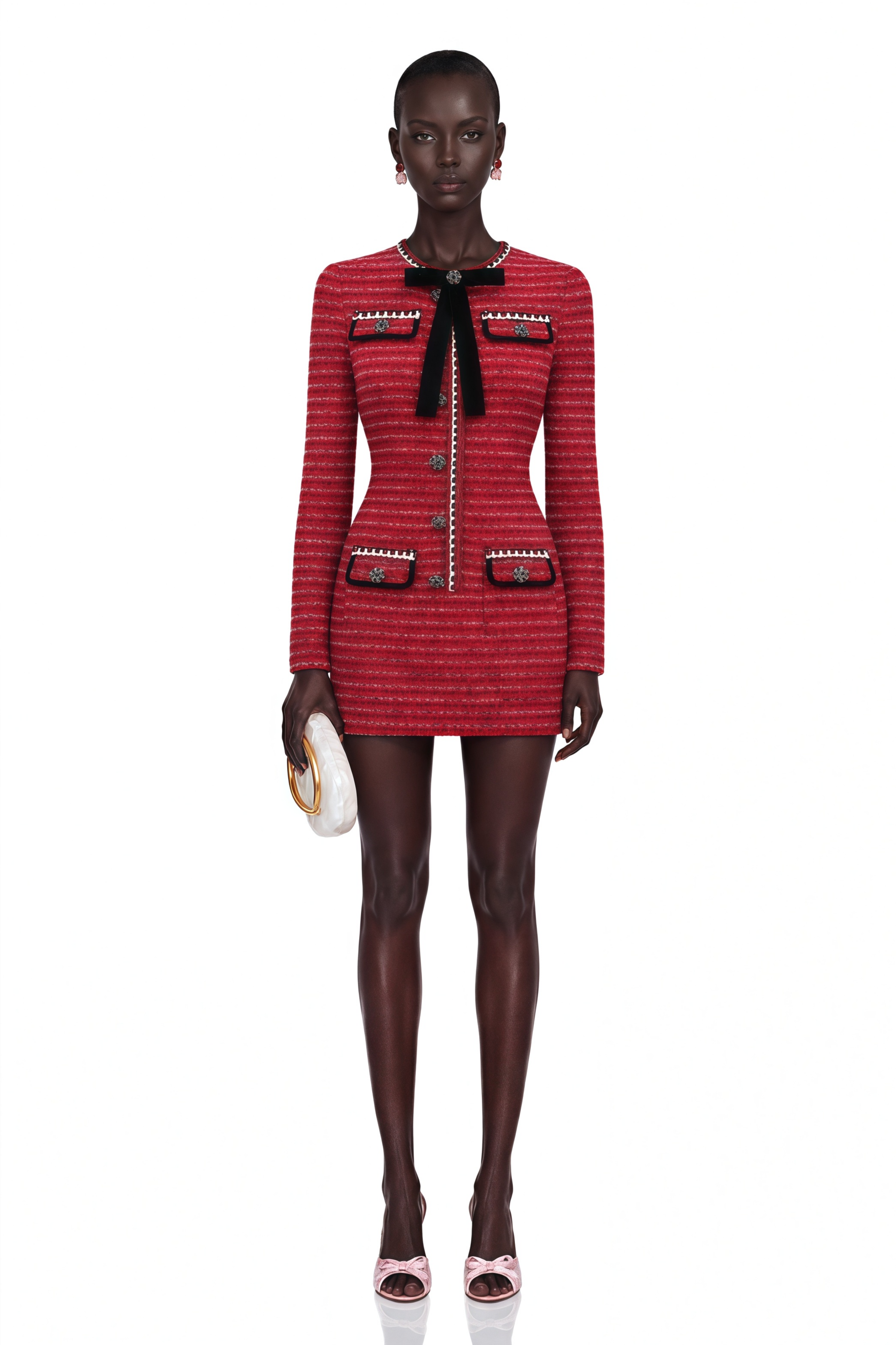 Faustine bow-detailed knit mini dress