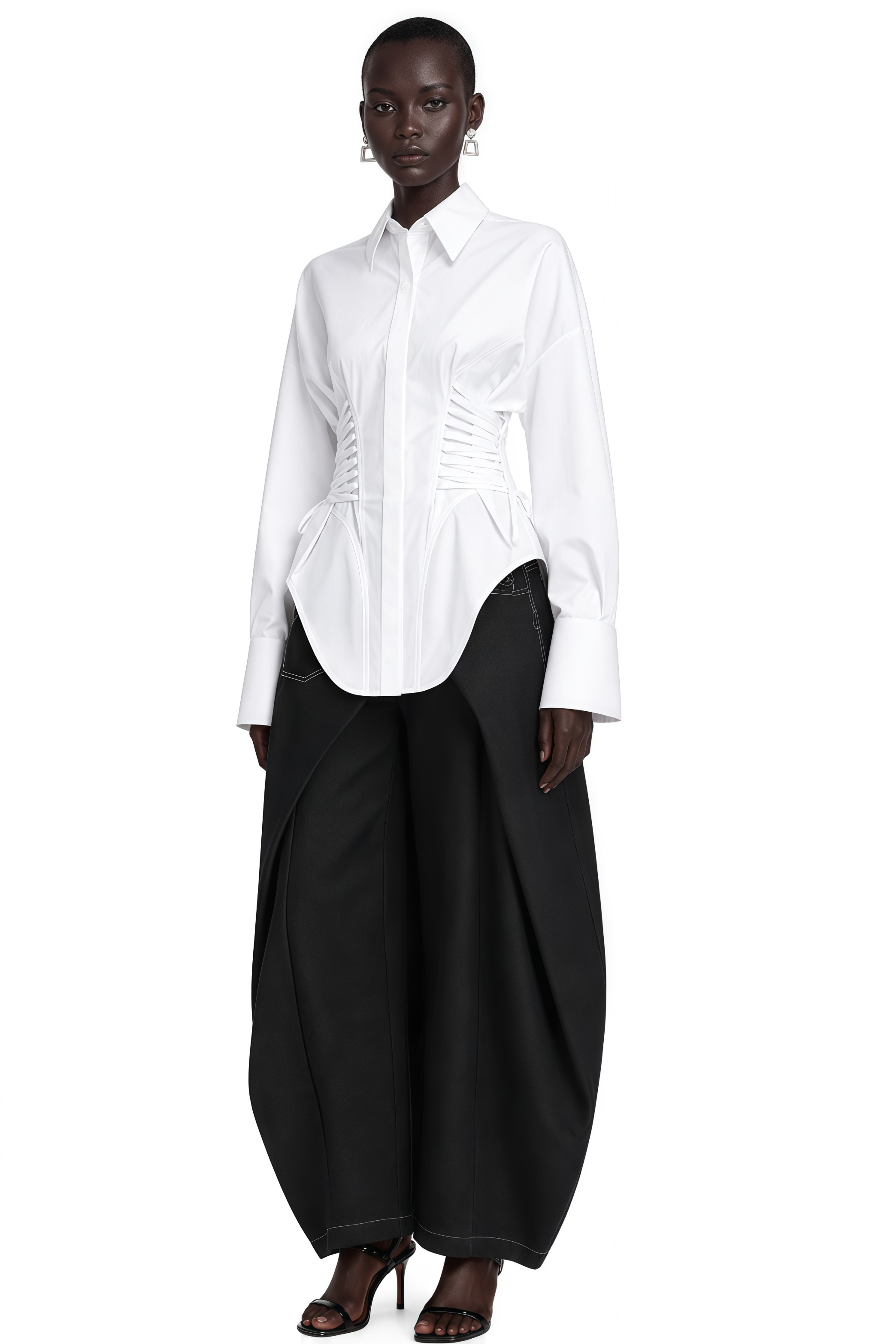 Bérénice White Curved Lace Up Shirt