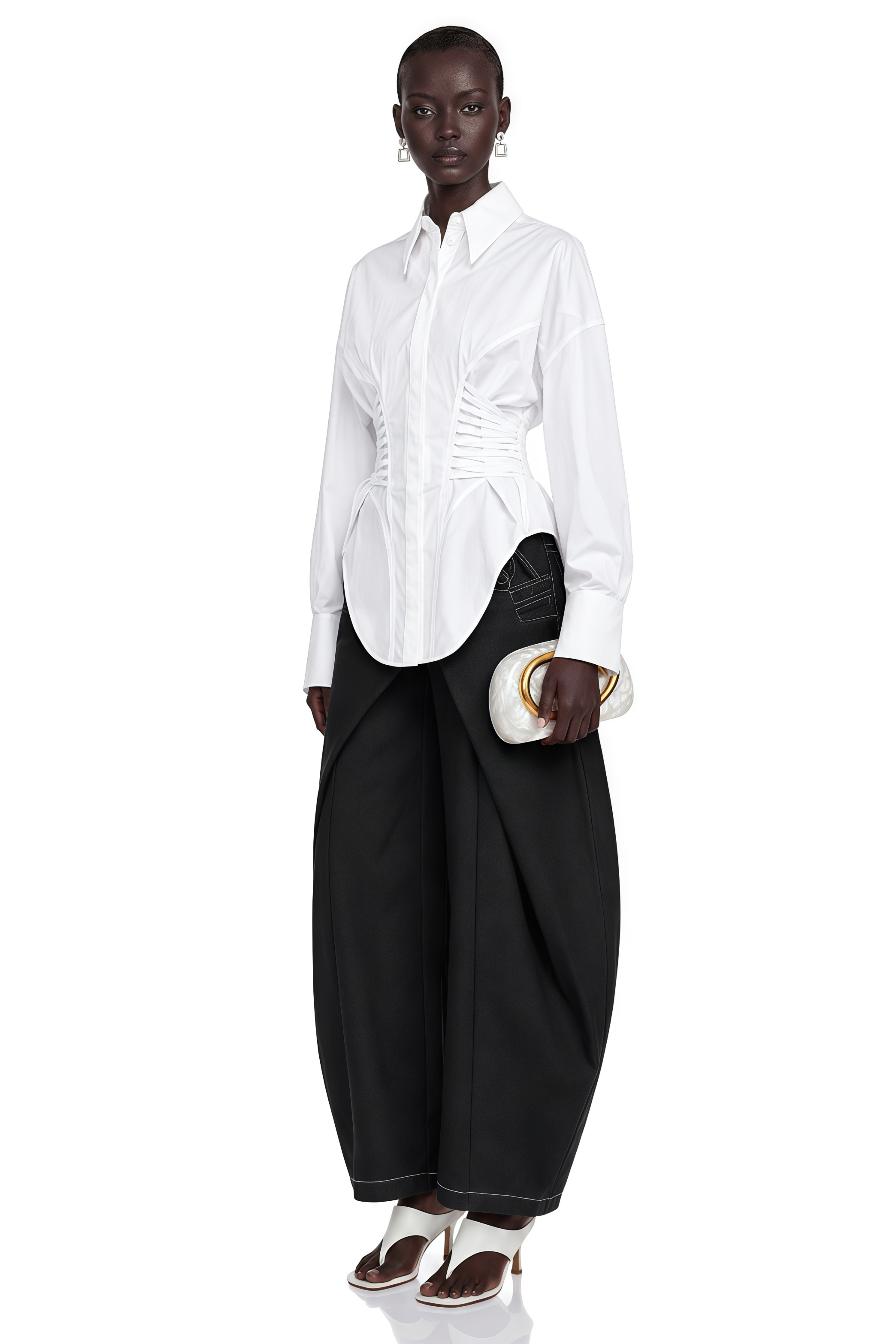 Bérénice White Curved Lace Up Shirt