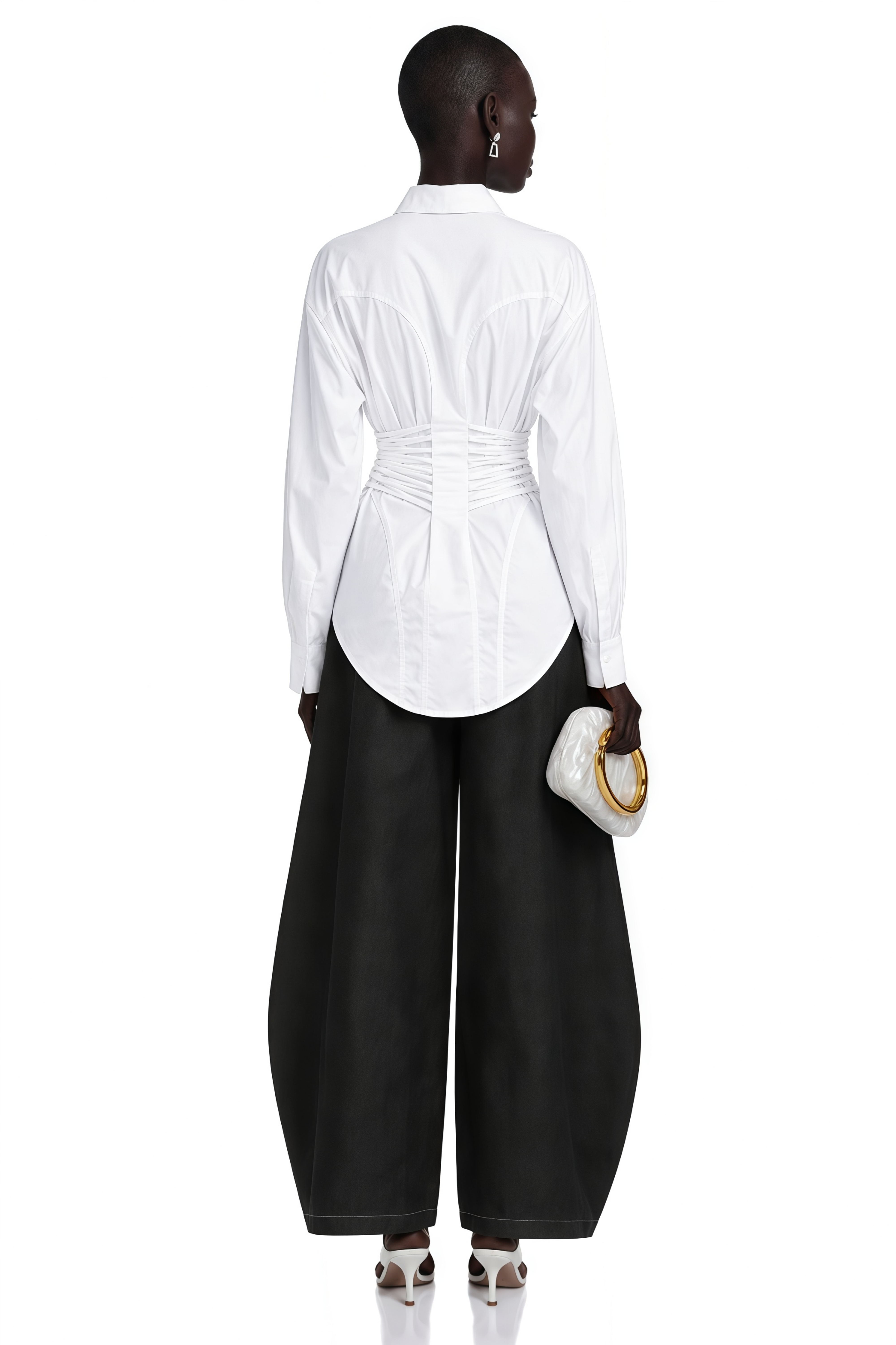 Bérénice White Curved Lace Up Shirt