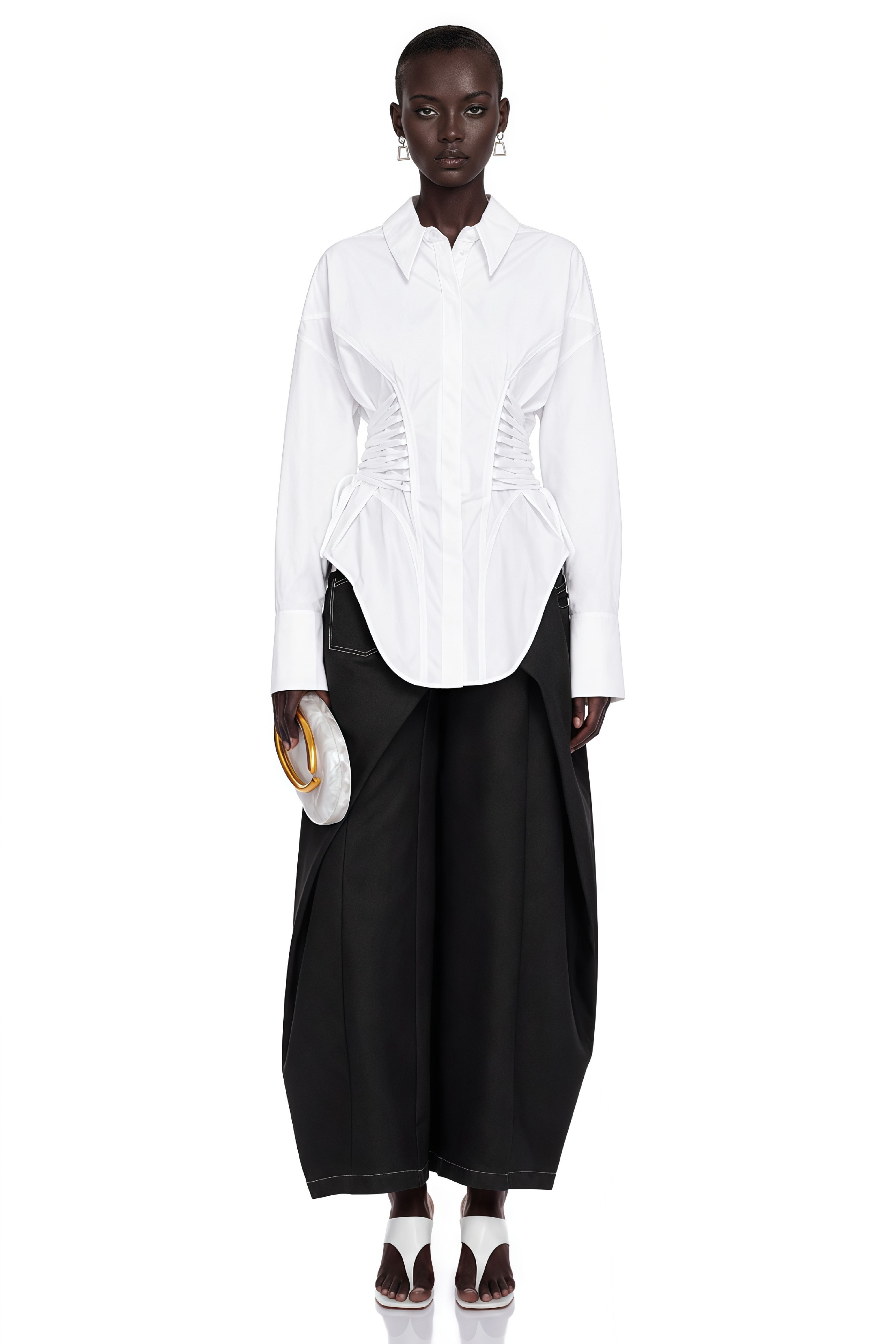 Bérénice White Curved Lace Up Shirt