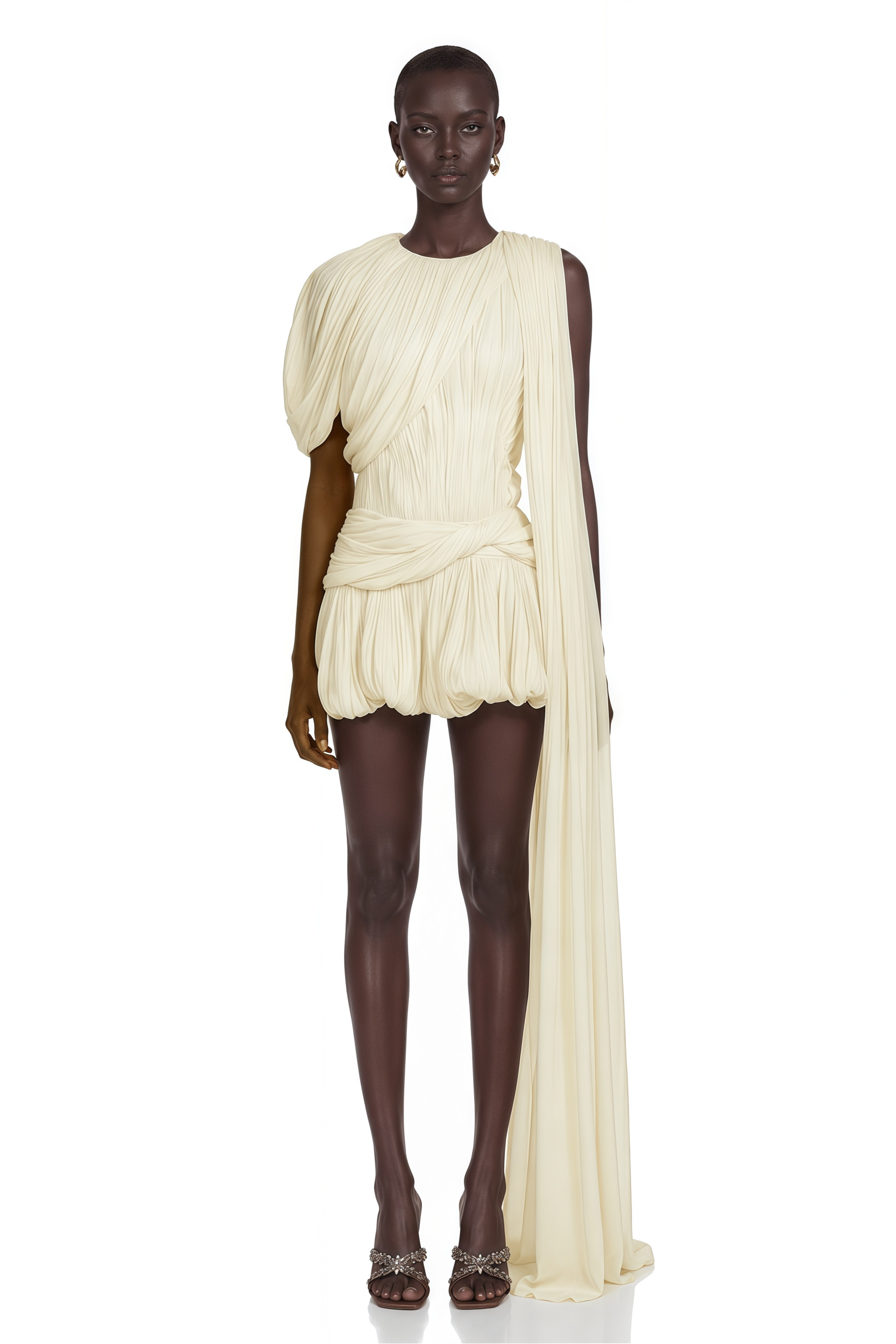 Cyrielle Pleated Mini Dress with Ribbon Design Accent