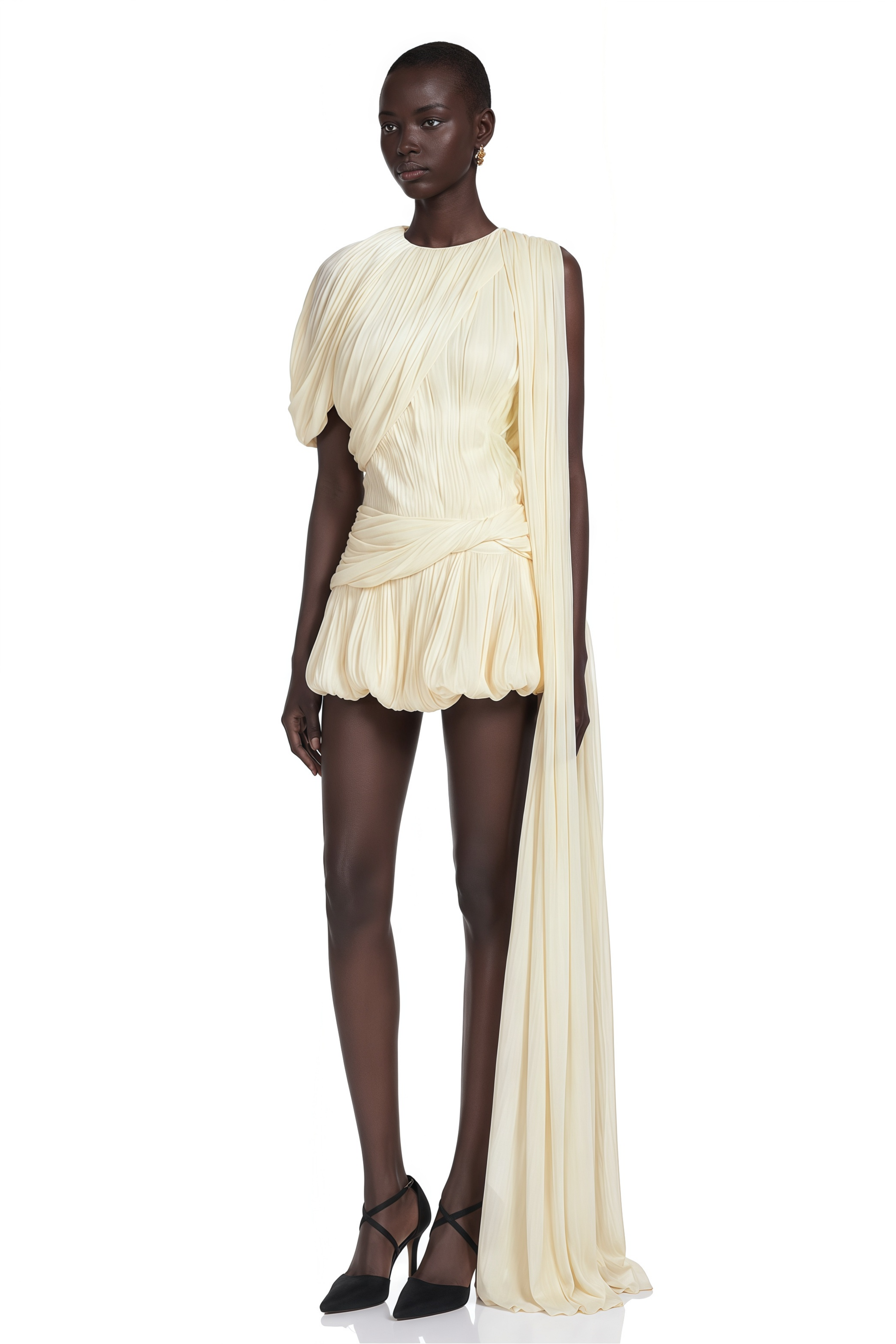 Cyrielle Pleated Mini Dress with Ribbon Design Accent