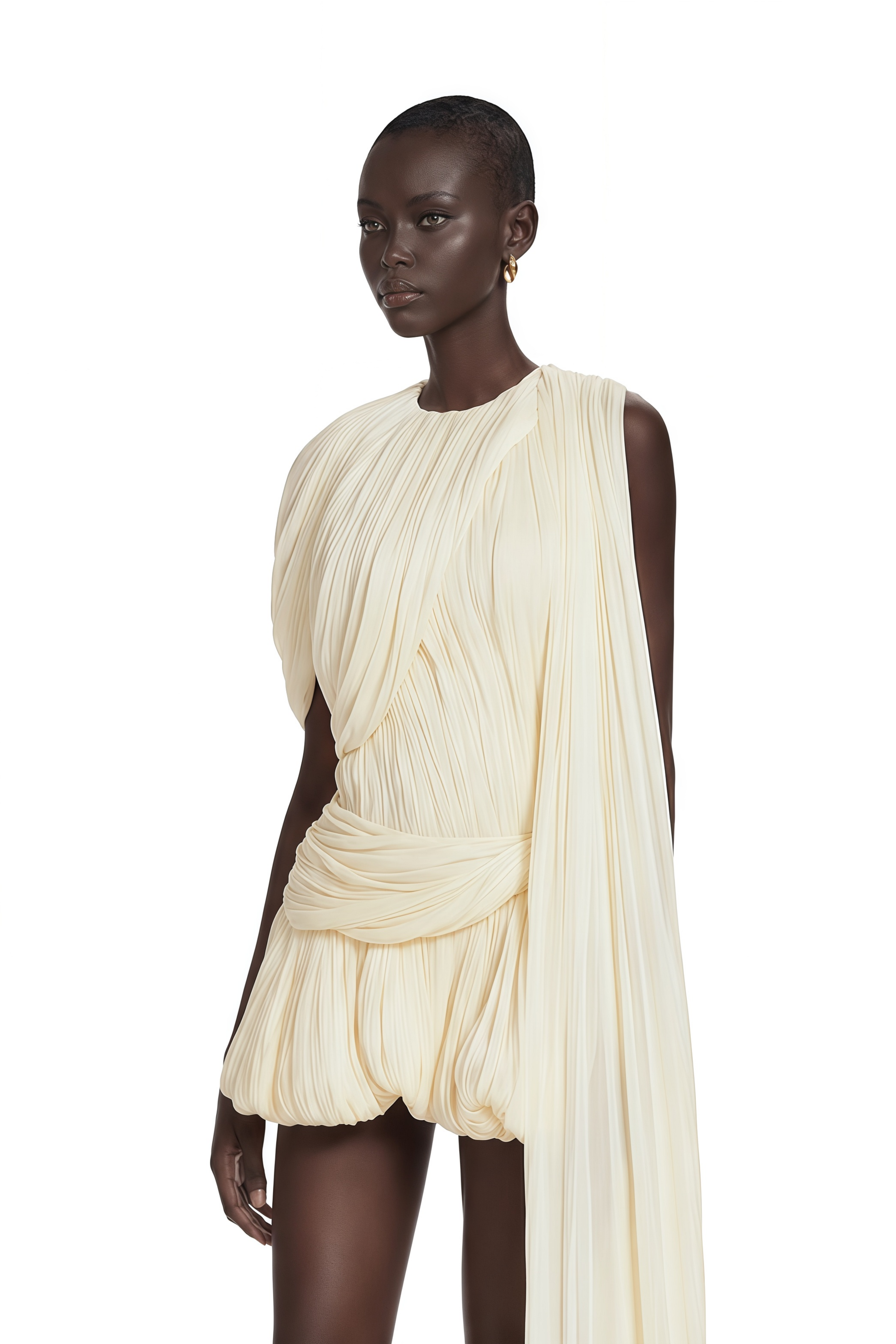 Cyrielle Pleated Mini Dress with Ribbon Design Accent