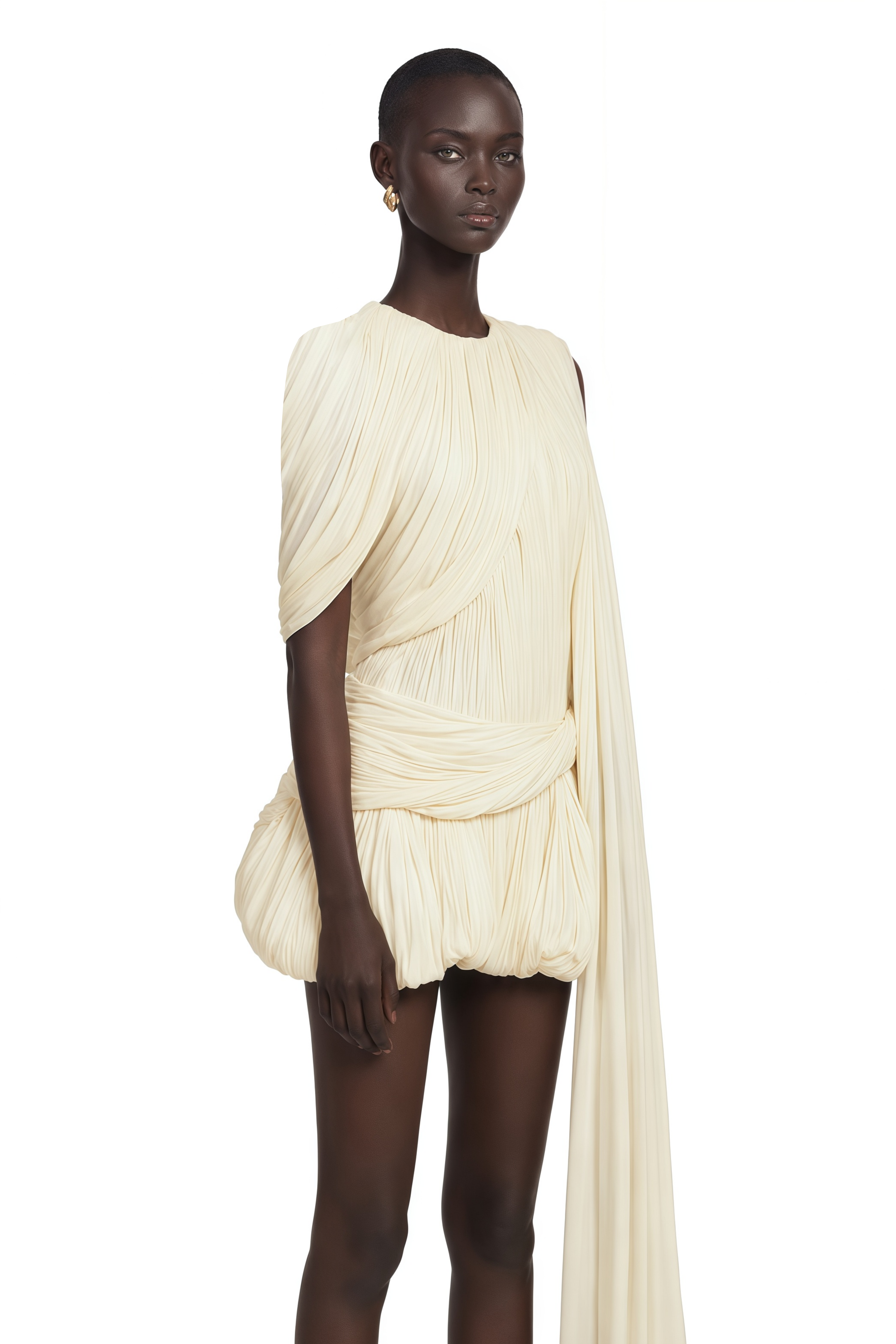 Cyrielle Pleated Mini Dress with Ribbon Design Accent