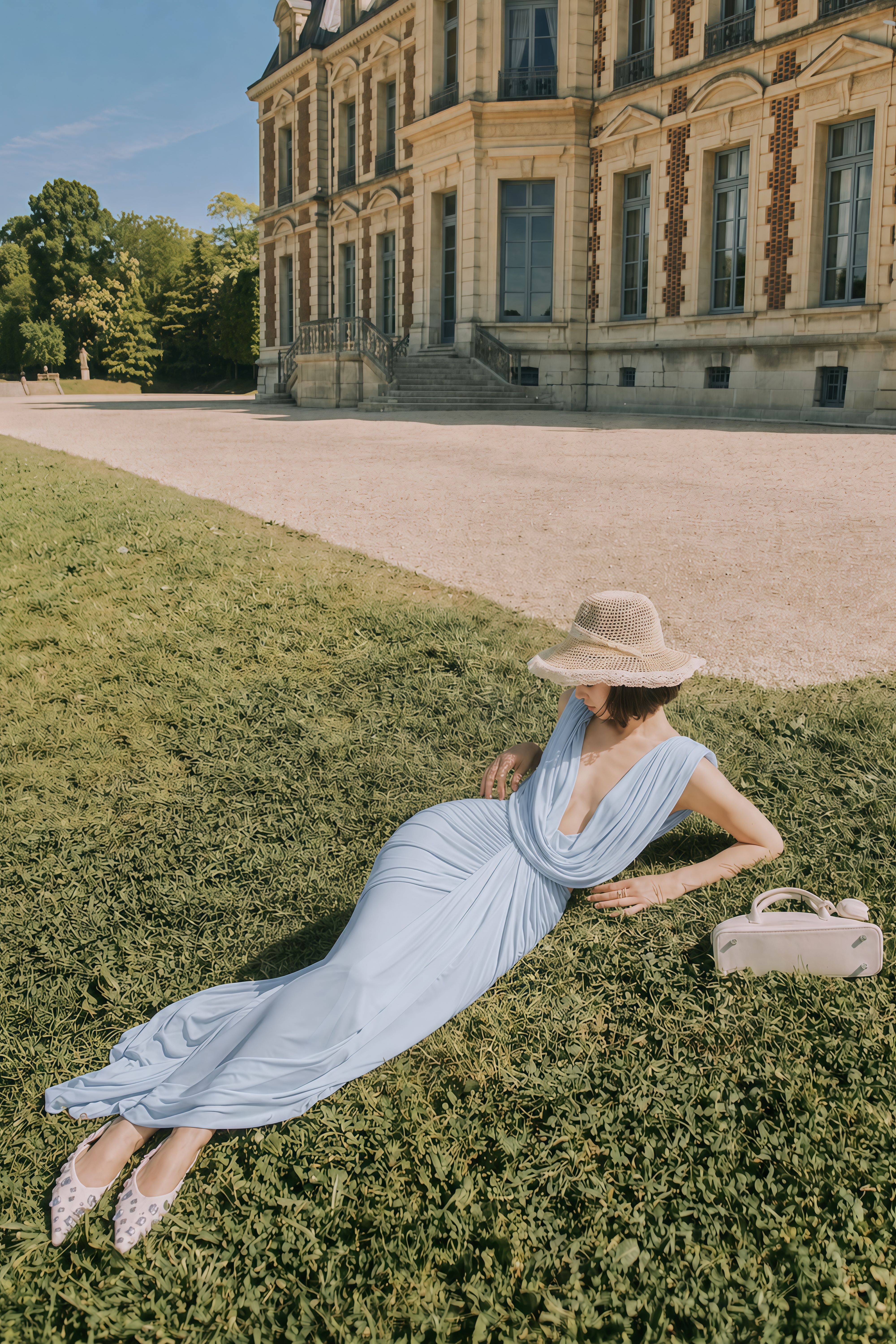 Fíona Blue Asymmetrical Draped Maxi Gown