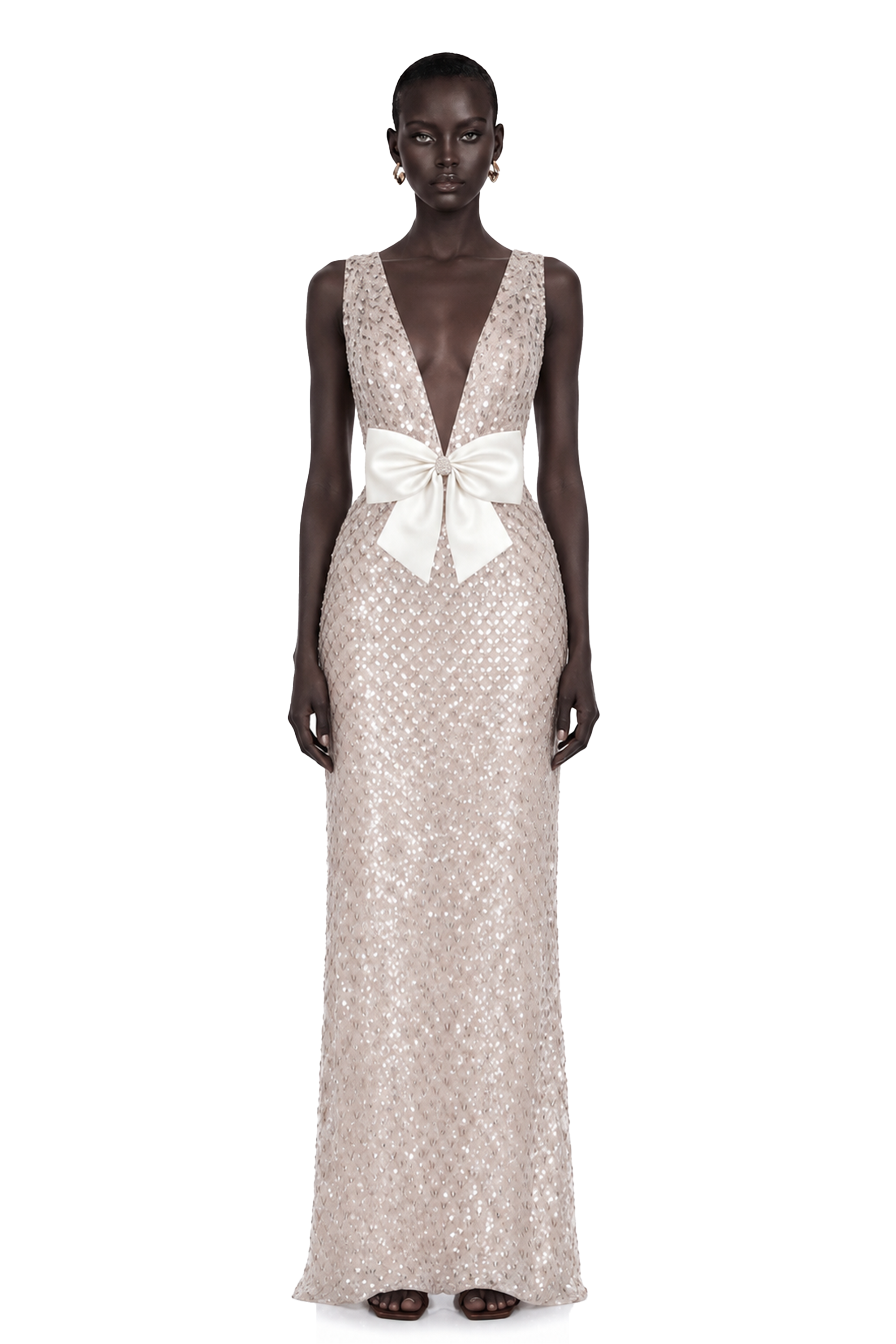 Raelynn White Deep V-Neck Bodycon Maxi Dress