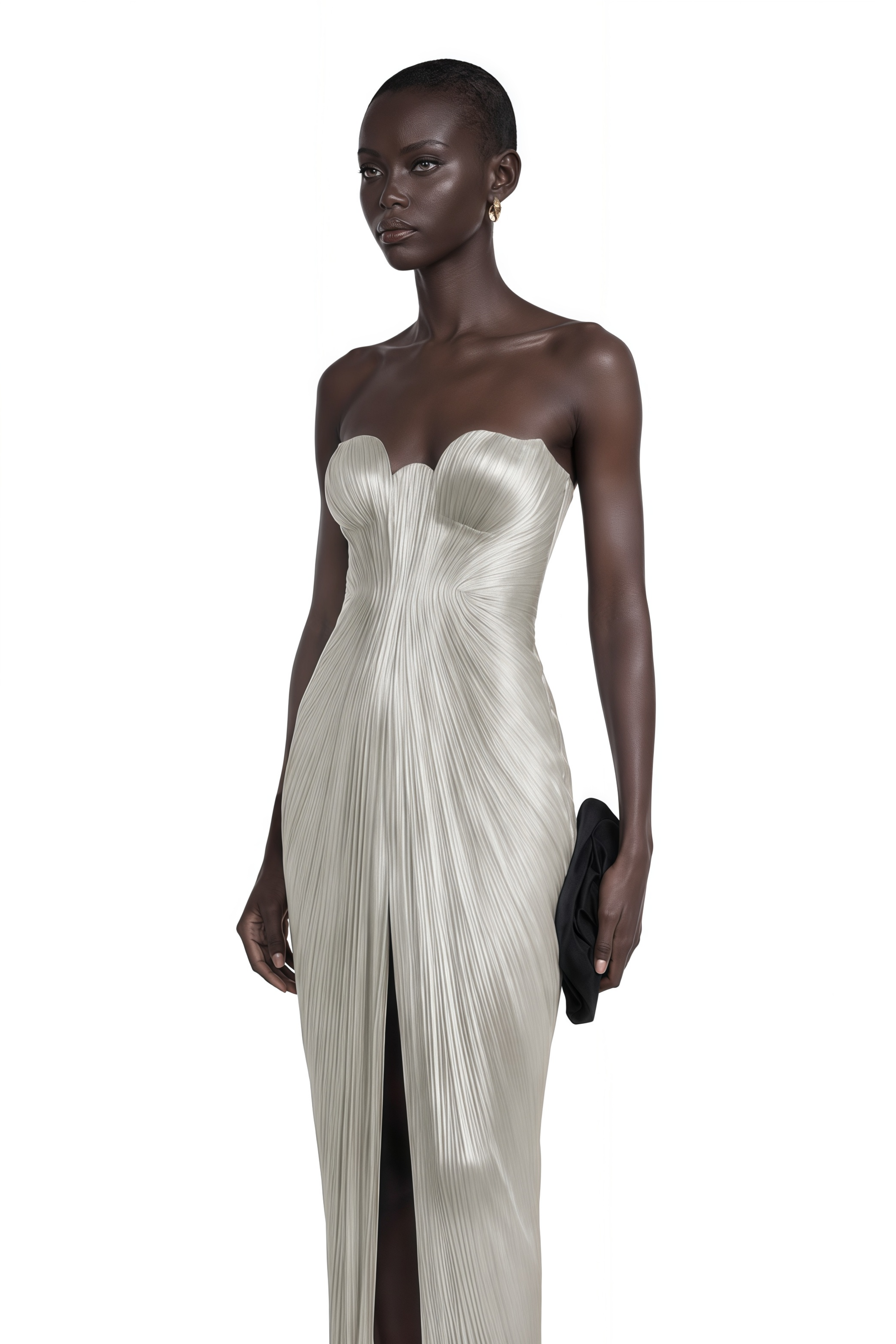 Xrystyna Silver Metallic Ruched Maxi Dress – Miss Rosier - Women's