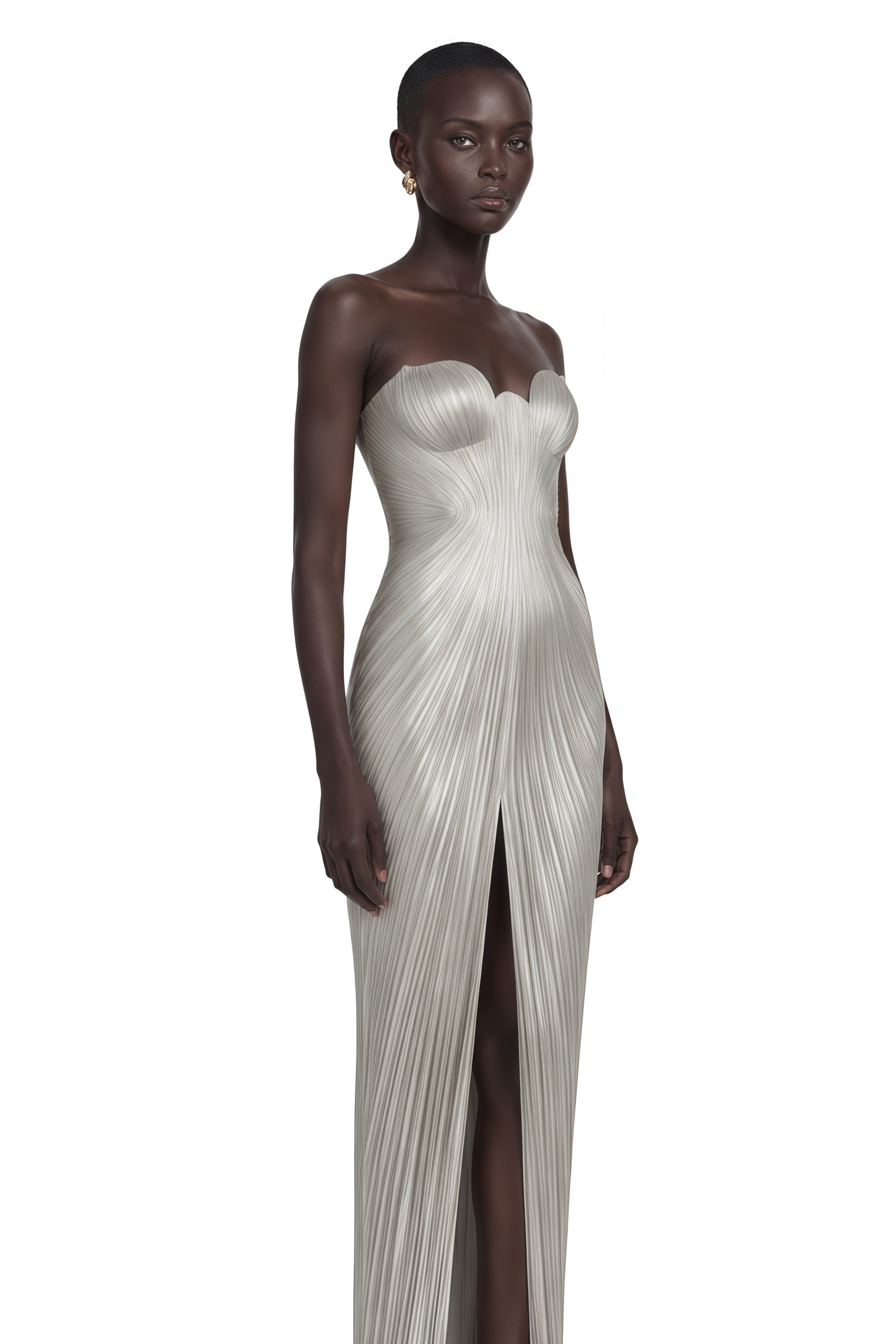 Xrystyna Silver Metallic Ruched Maxi Dress – Miss Rosier - Women's