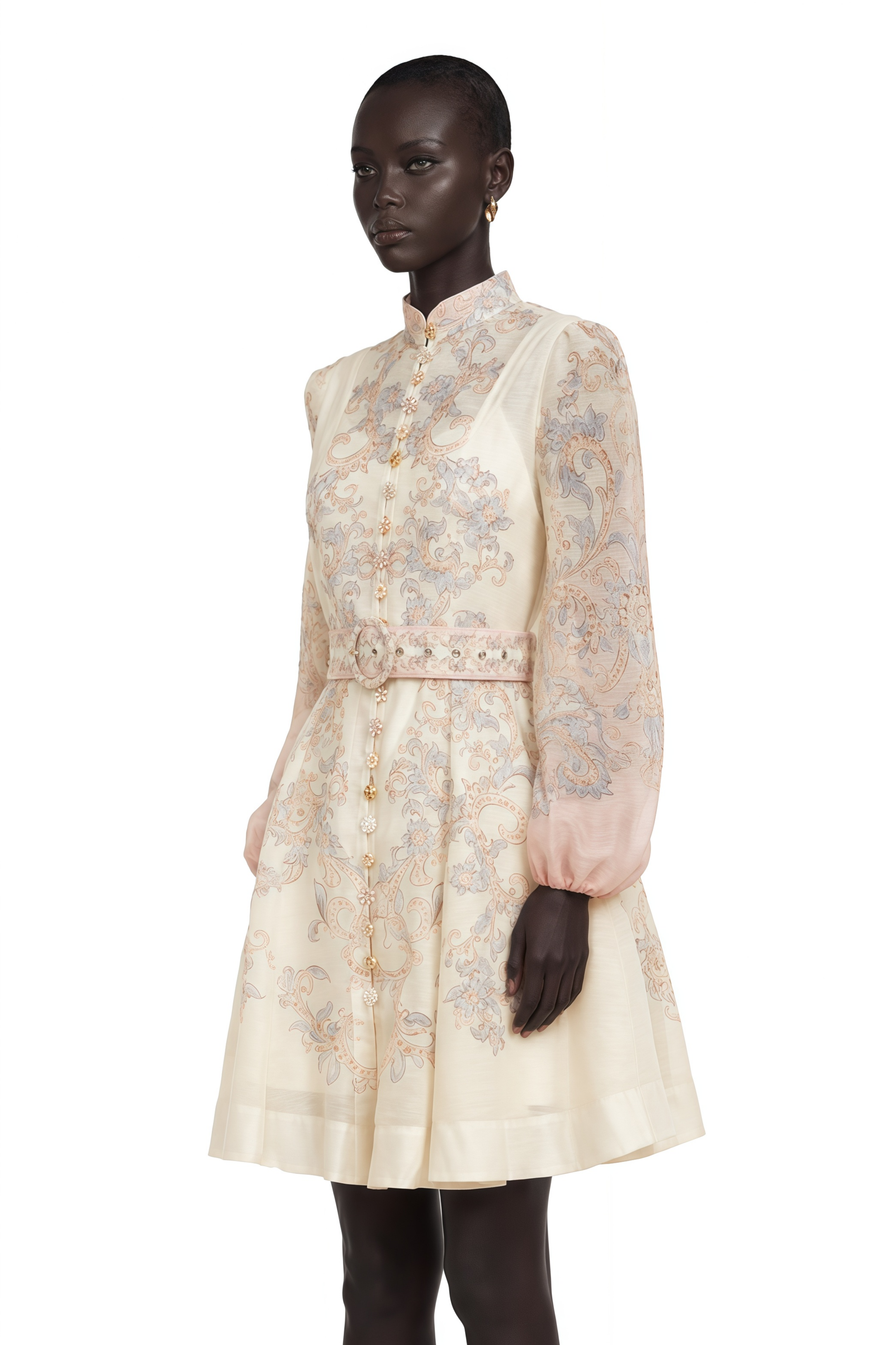 Fabienne Neutral Floral Print Mini Dress