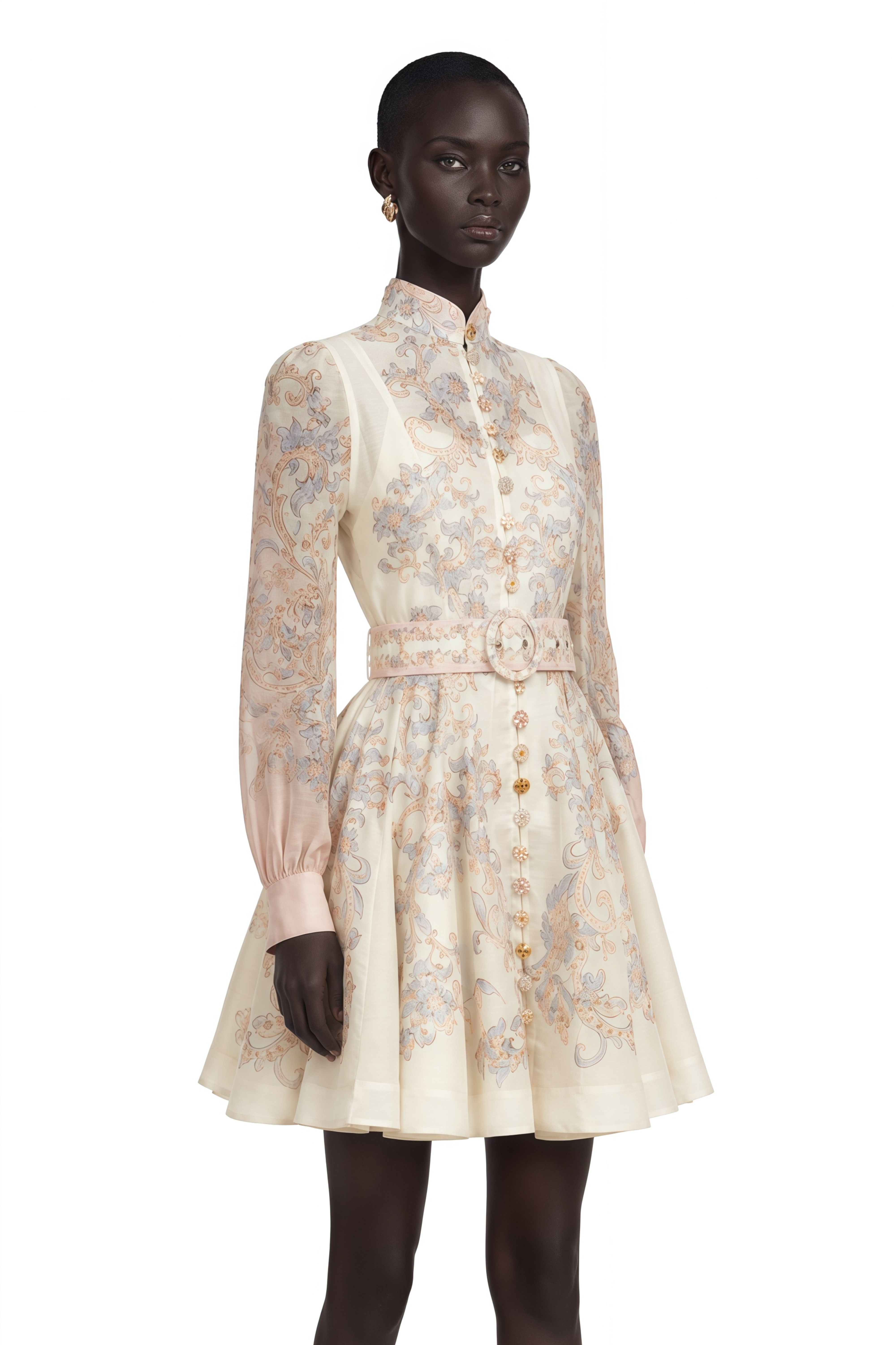 Fabienne Neutral Floral Print Mini Dress