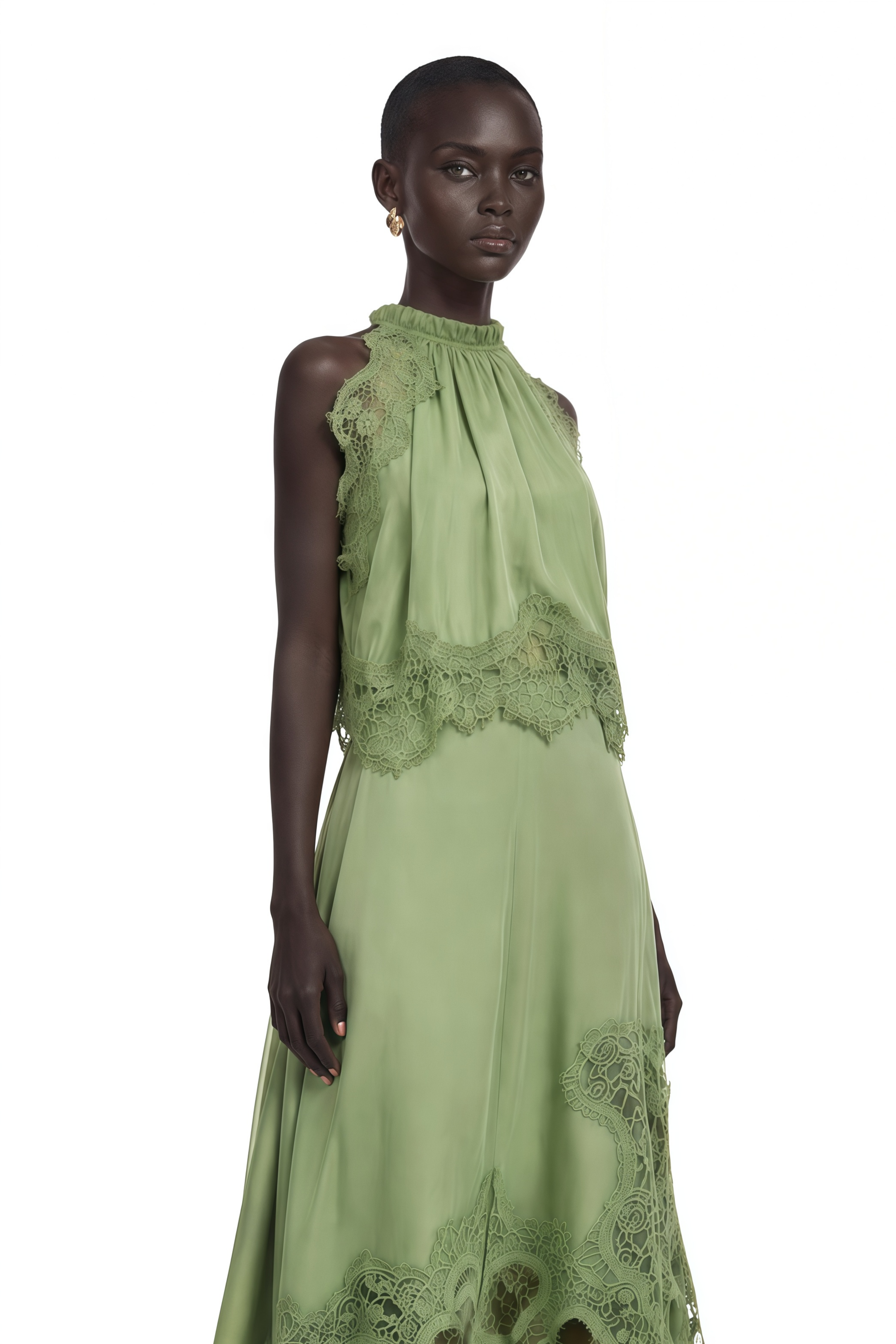 Florence Green Lace Panel Top & Skirt Set