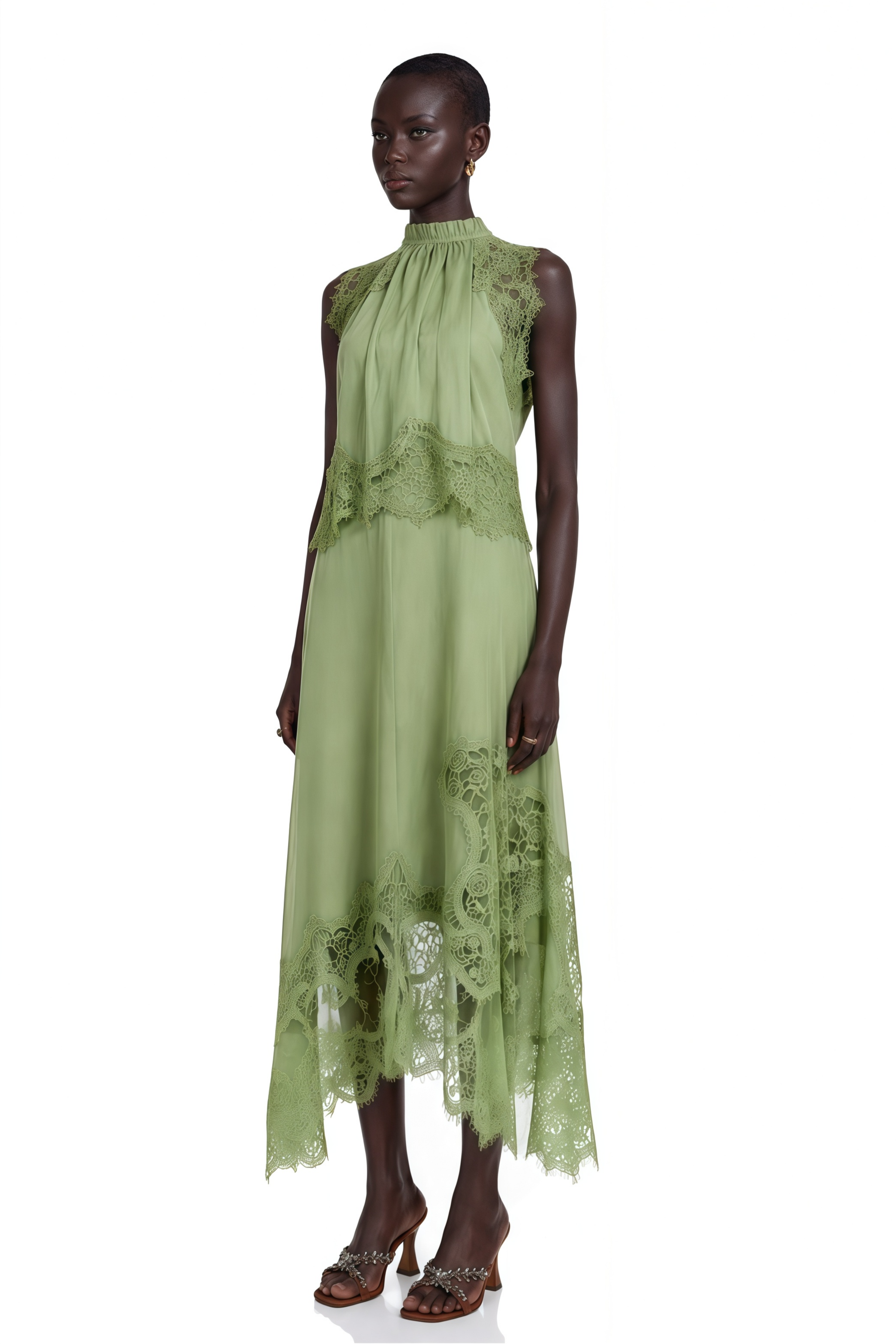 Florence Green Lace Panel Top & Skirt Set