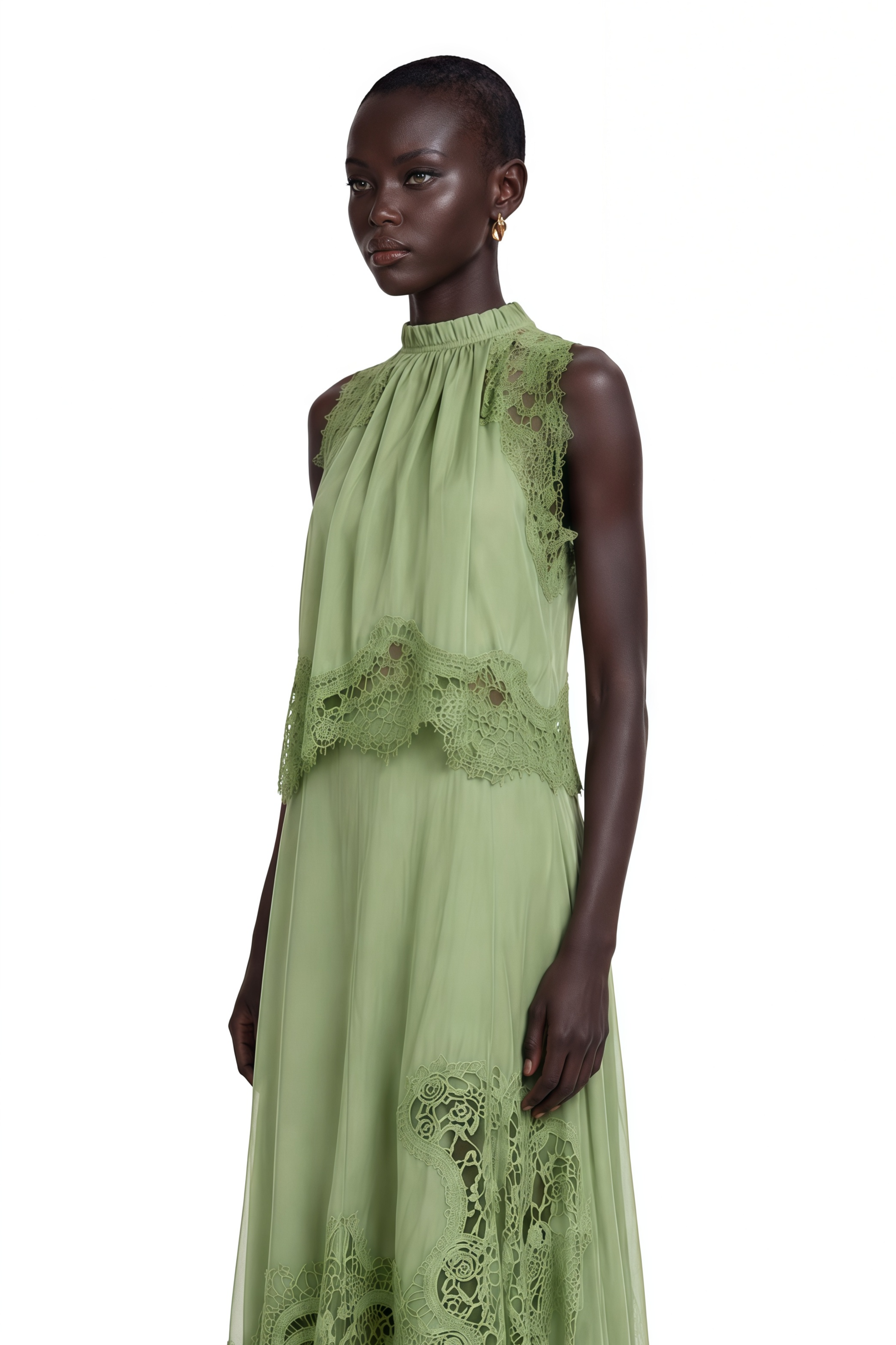 Florence Green Lace Panel Top & Skirt Set