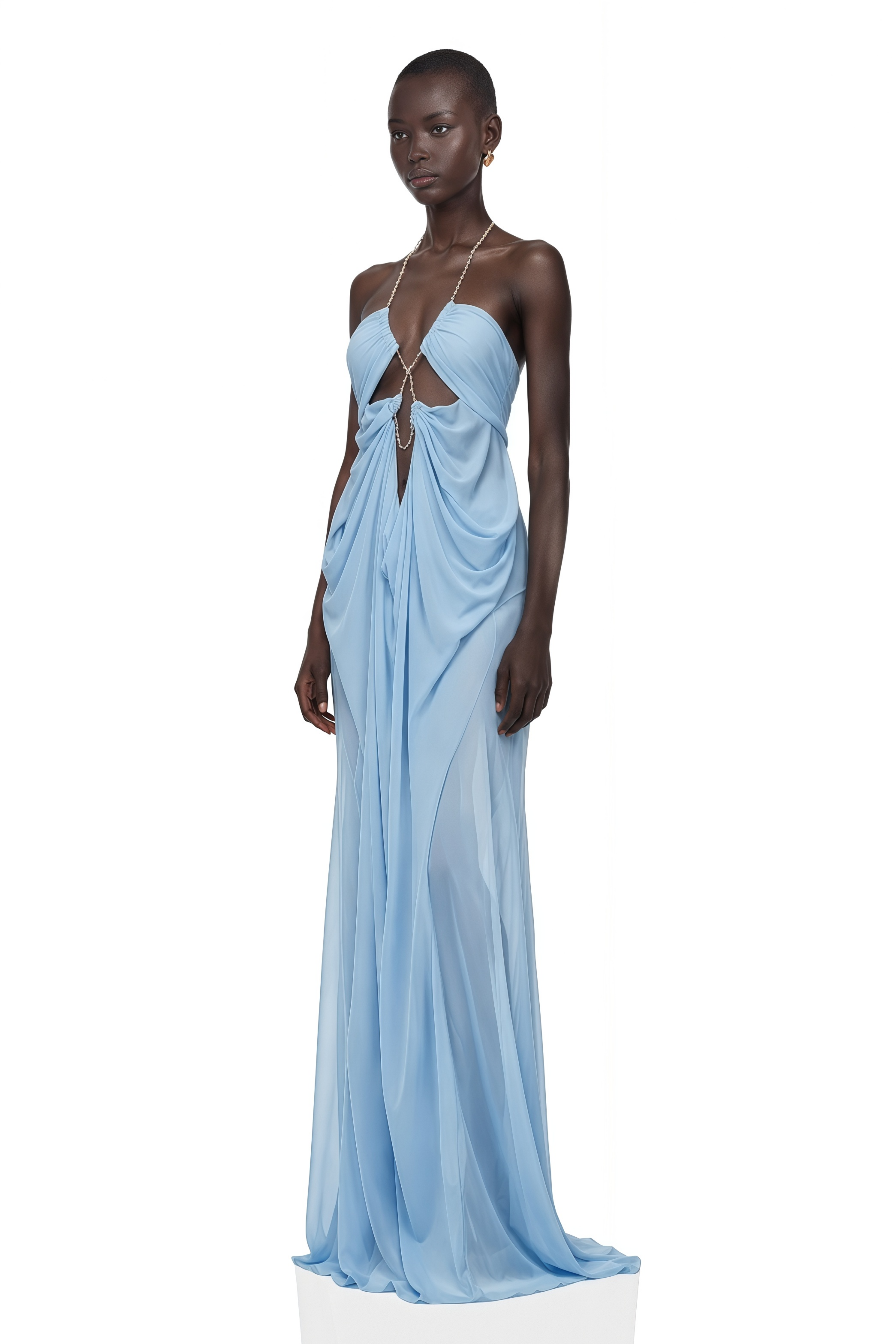 Ronit Blue Semi-Sheer Mesh Maxi Dress