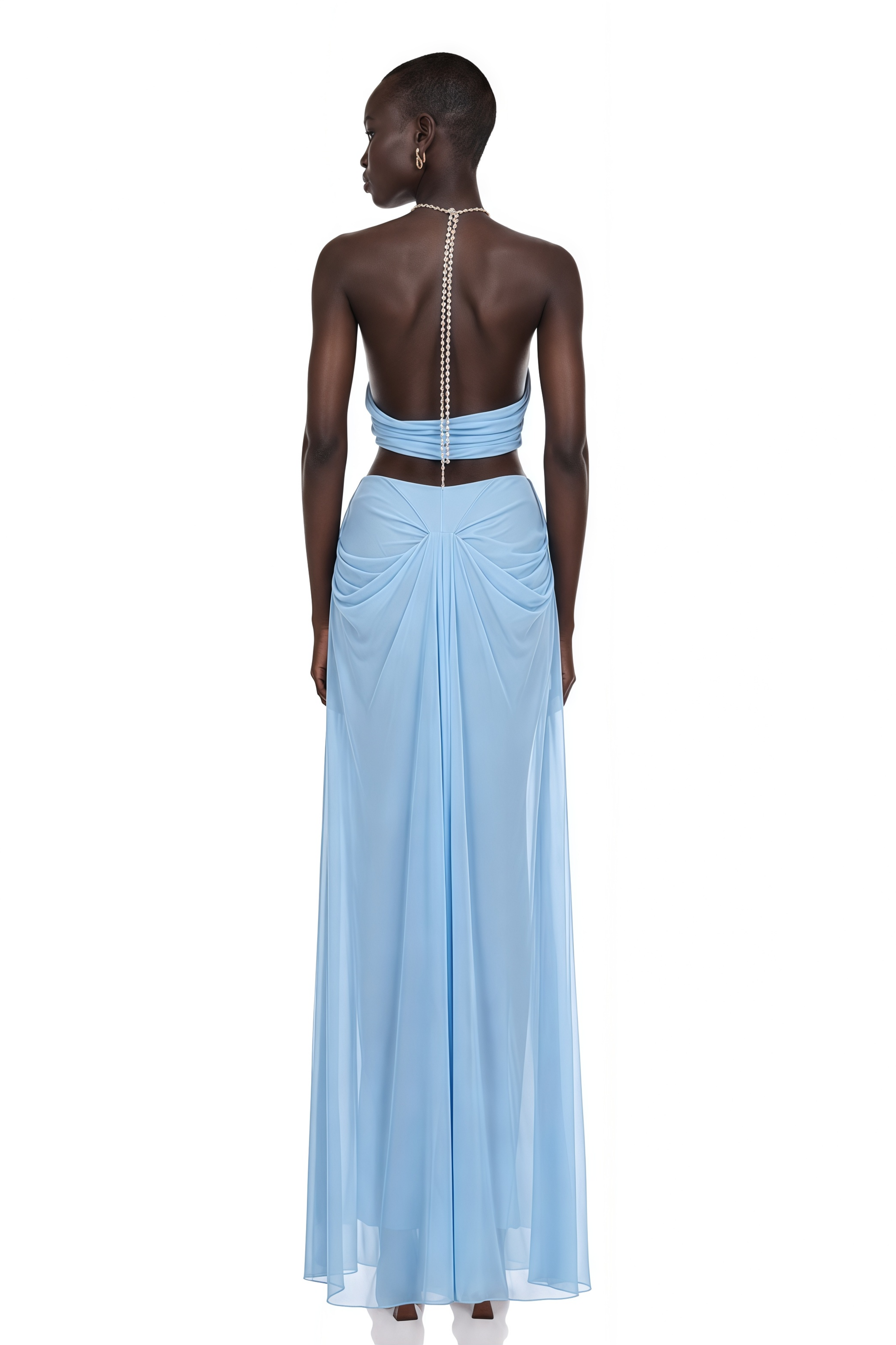 Ronit Blue Semi-Sheer Mesh Maxi Dress