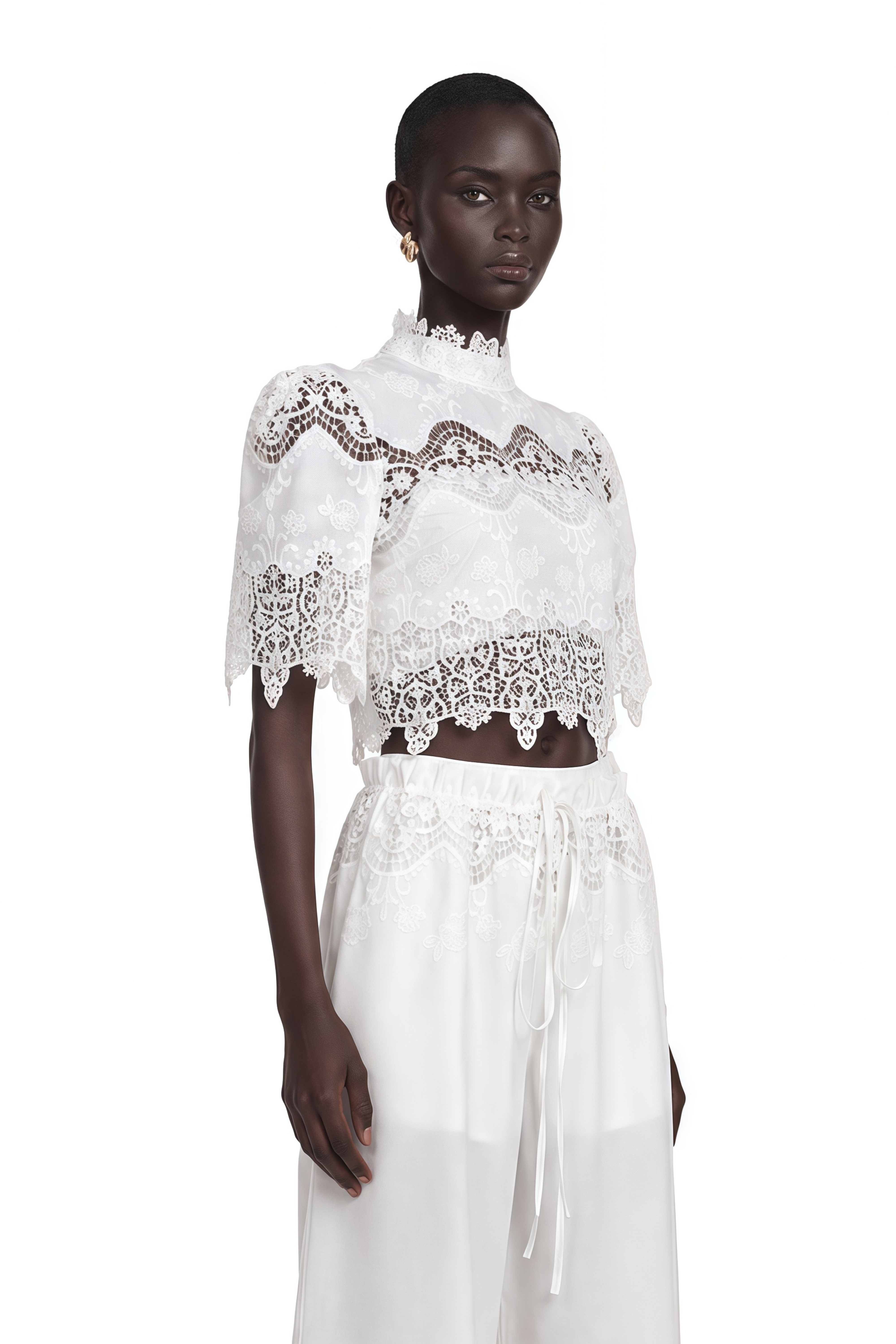 Raphaëlle Lace-Trim Cut-Out Cropped Top & Trousers Matching Set