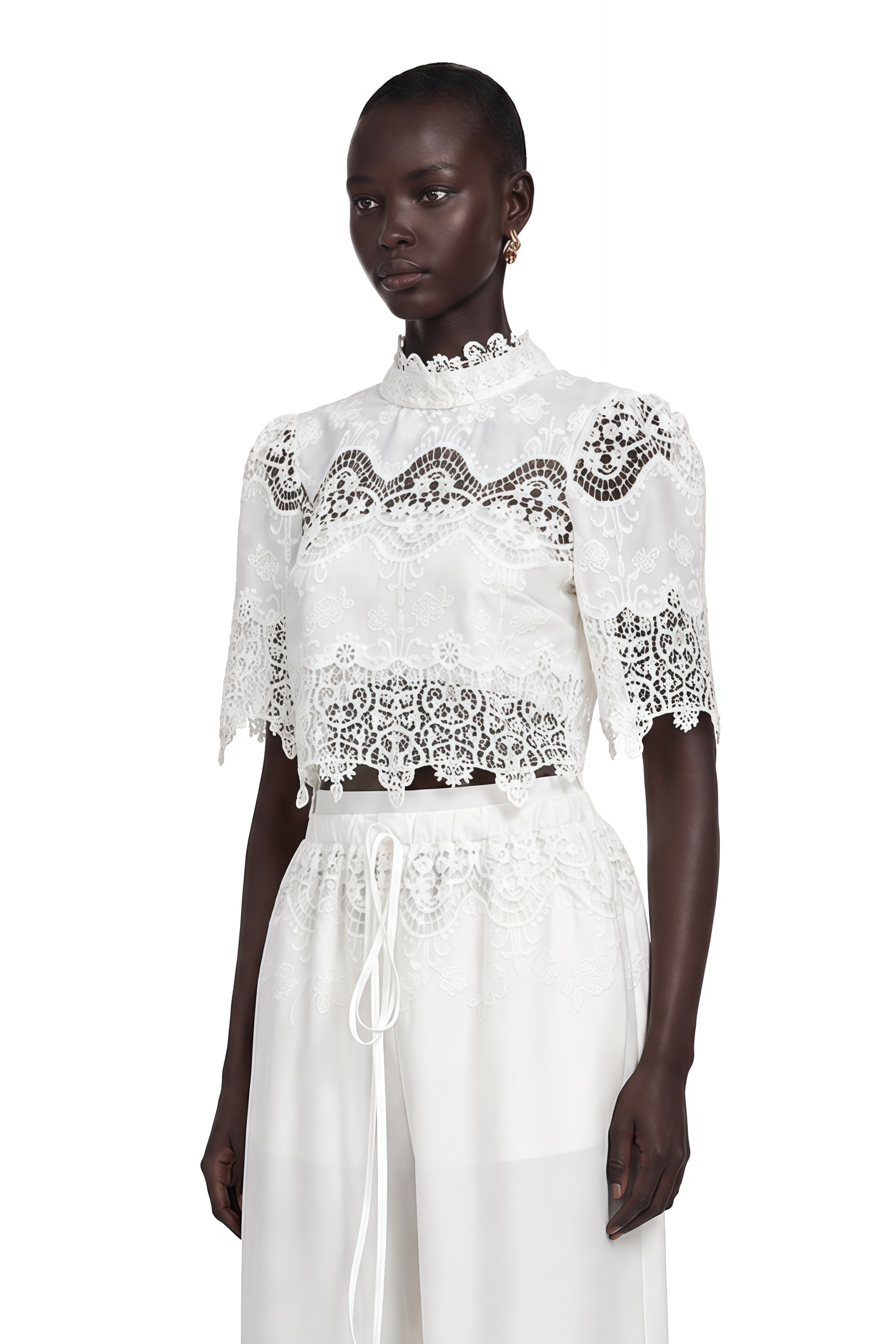Raphaëlle Lace-Trim Cut-Out Cropped Top & Trousers Matching Set
