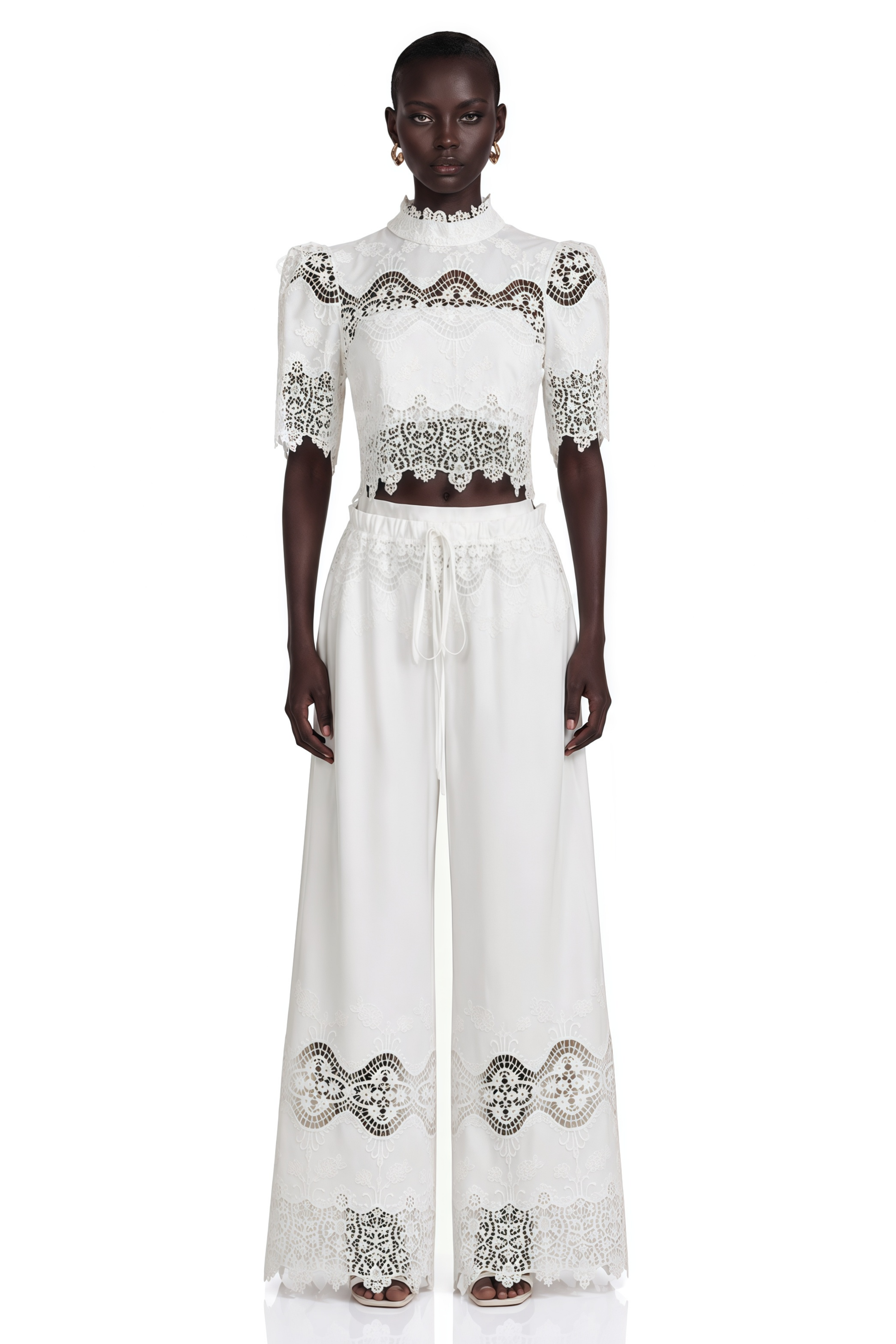 Raphaëlle Lace-Trim Cut-Out Cropped Top & Trousers Matching Set