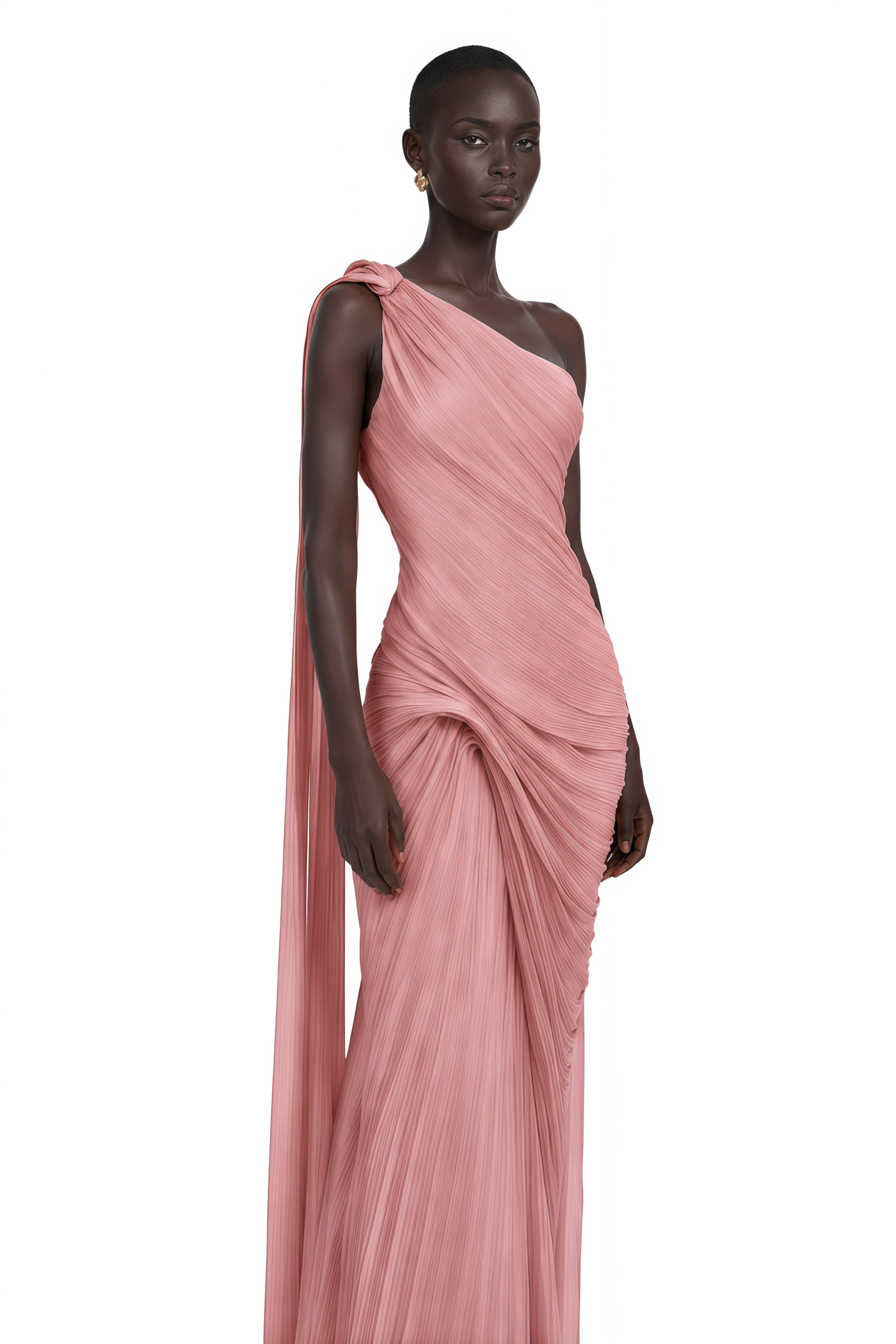 Meissa Pink Asymmetrical Ruched Maxi Dress