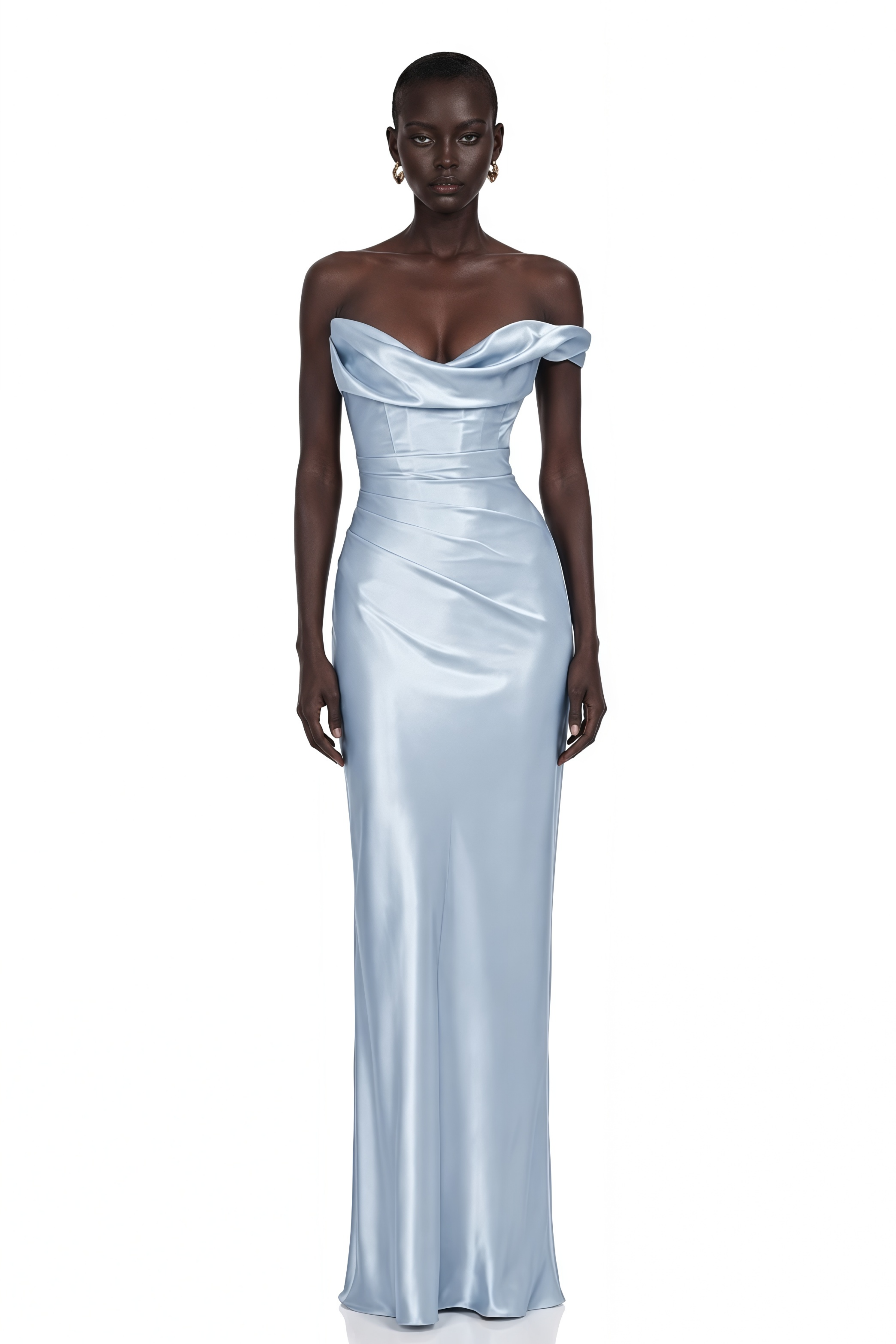 Hannah Blue One Shoulder Satin Maxi Dress