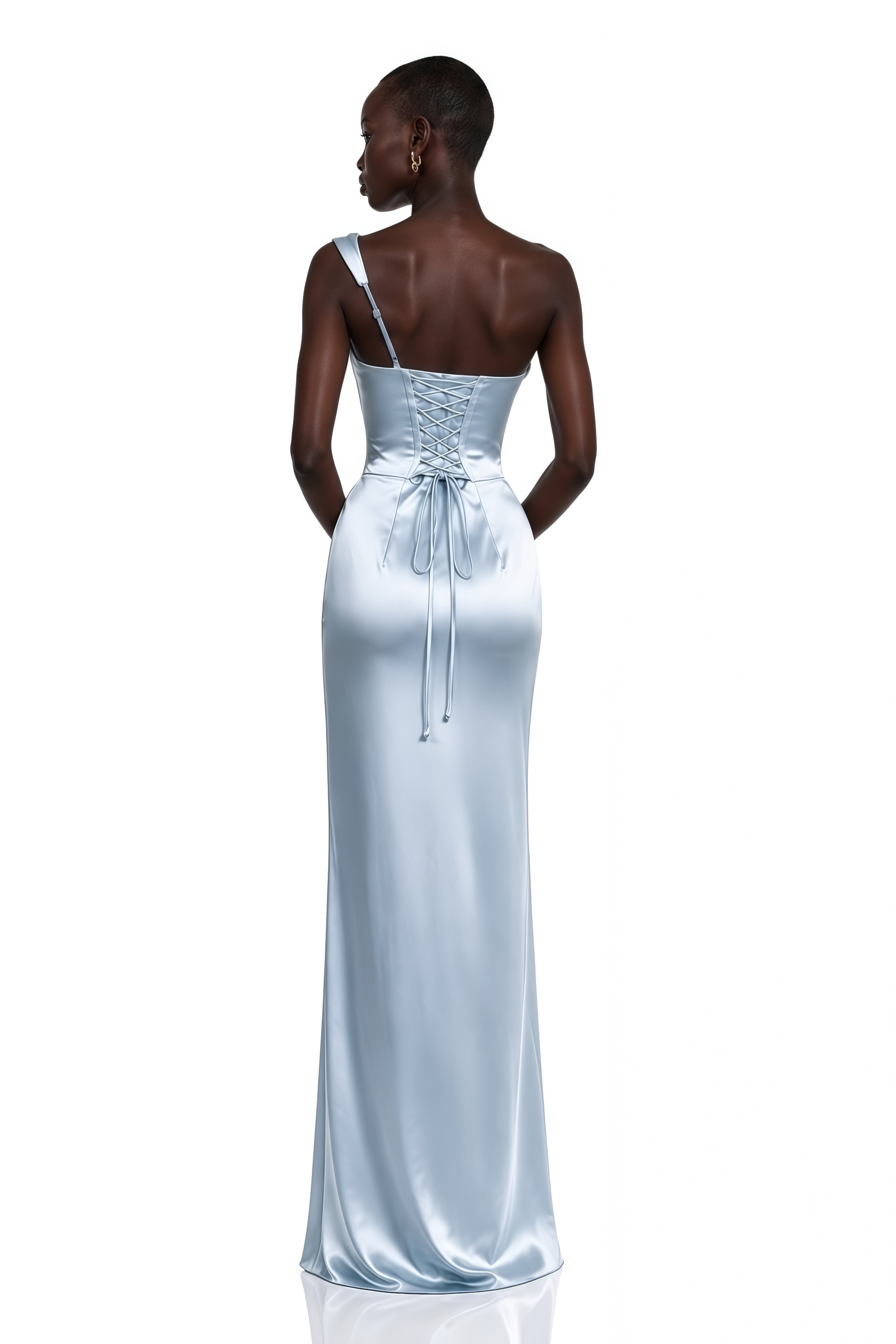 Hannah Blue One Shoulder Satin Maxi Dress