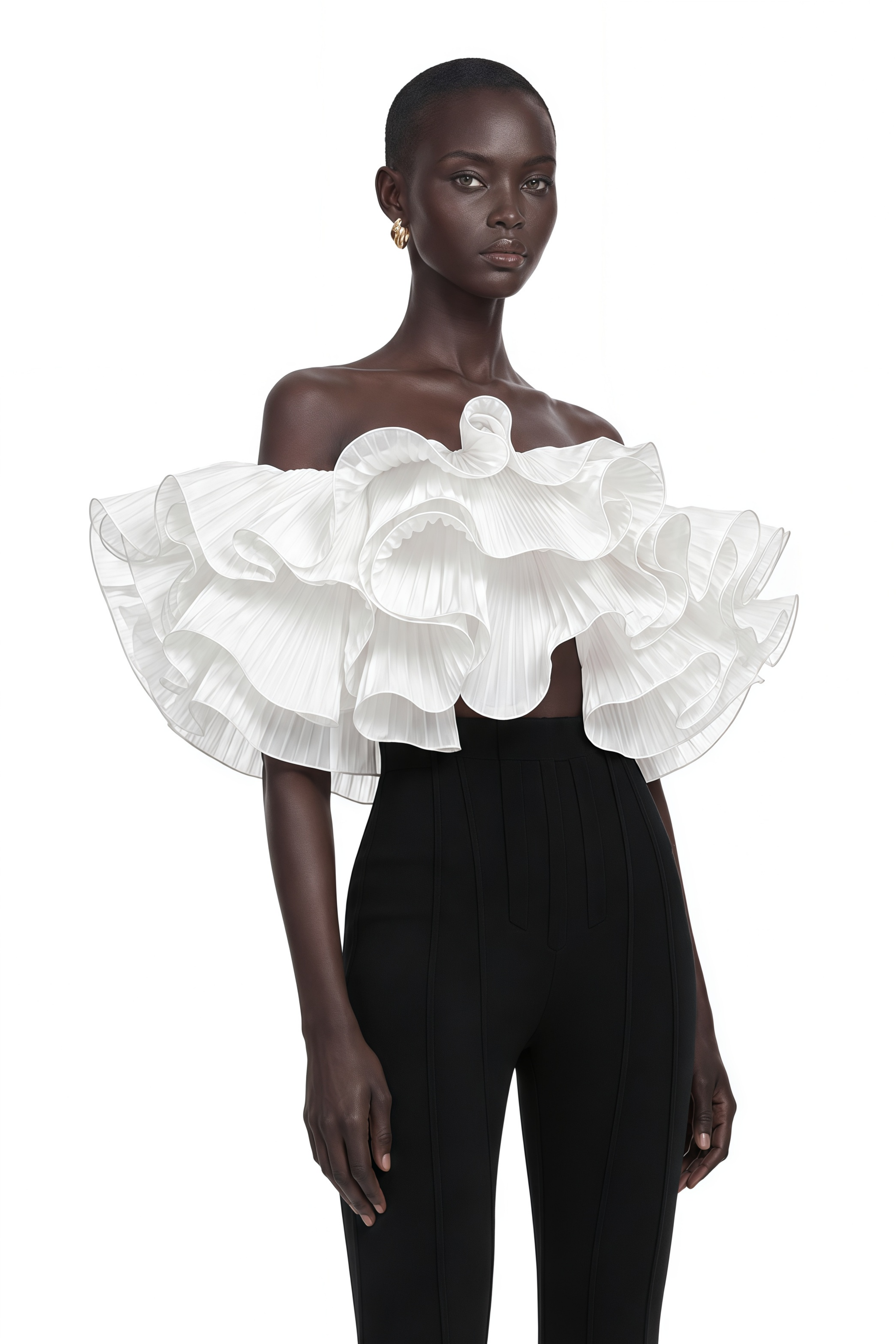 Inger White Pleated Ruffled Organza Top