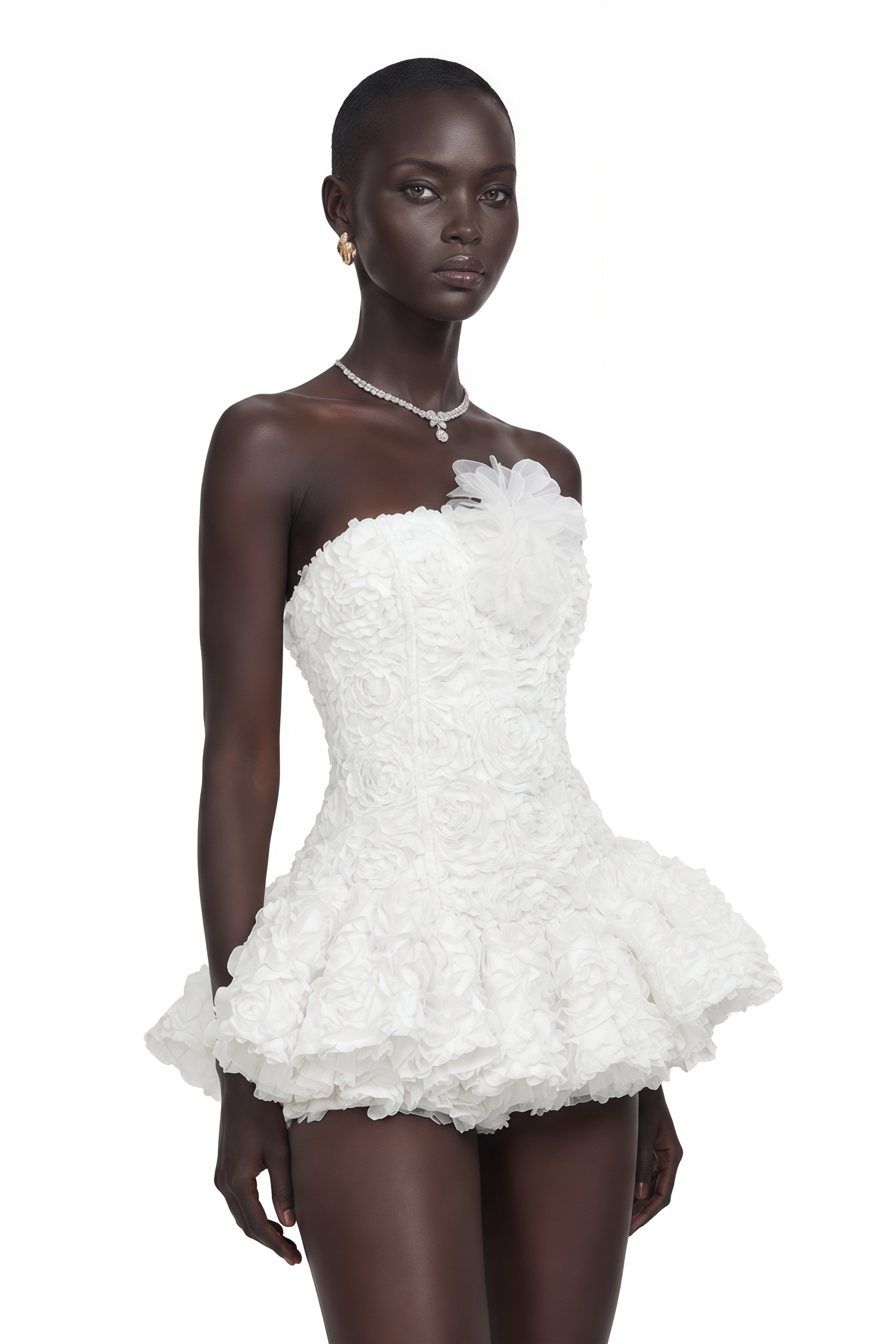 Quilla White Off Shoulder Mini Dress with 3D Florals