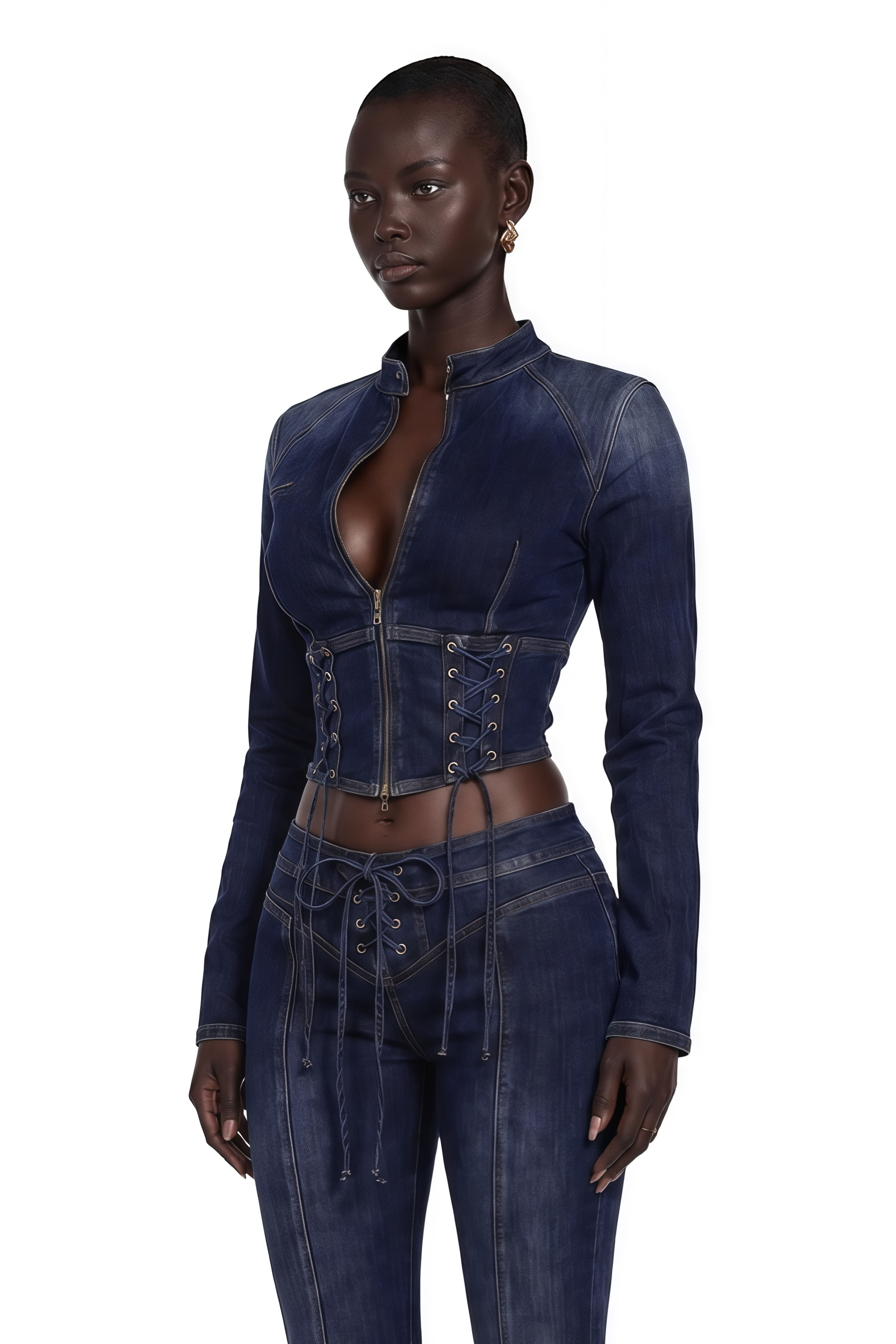 Kiona Indigo Blue Denim Lace-Up Co-ord Set