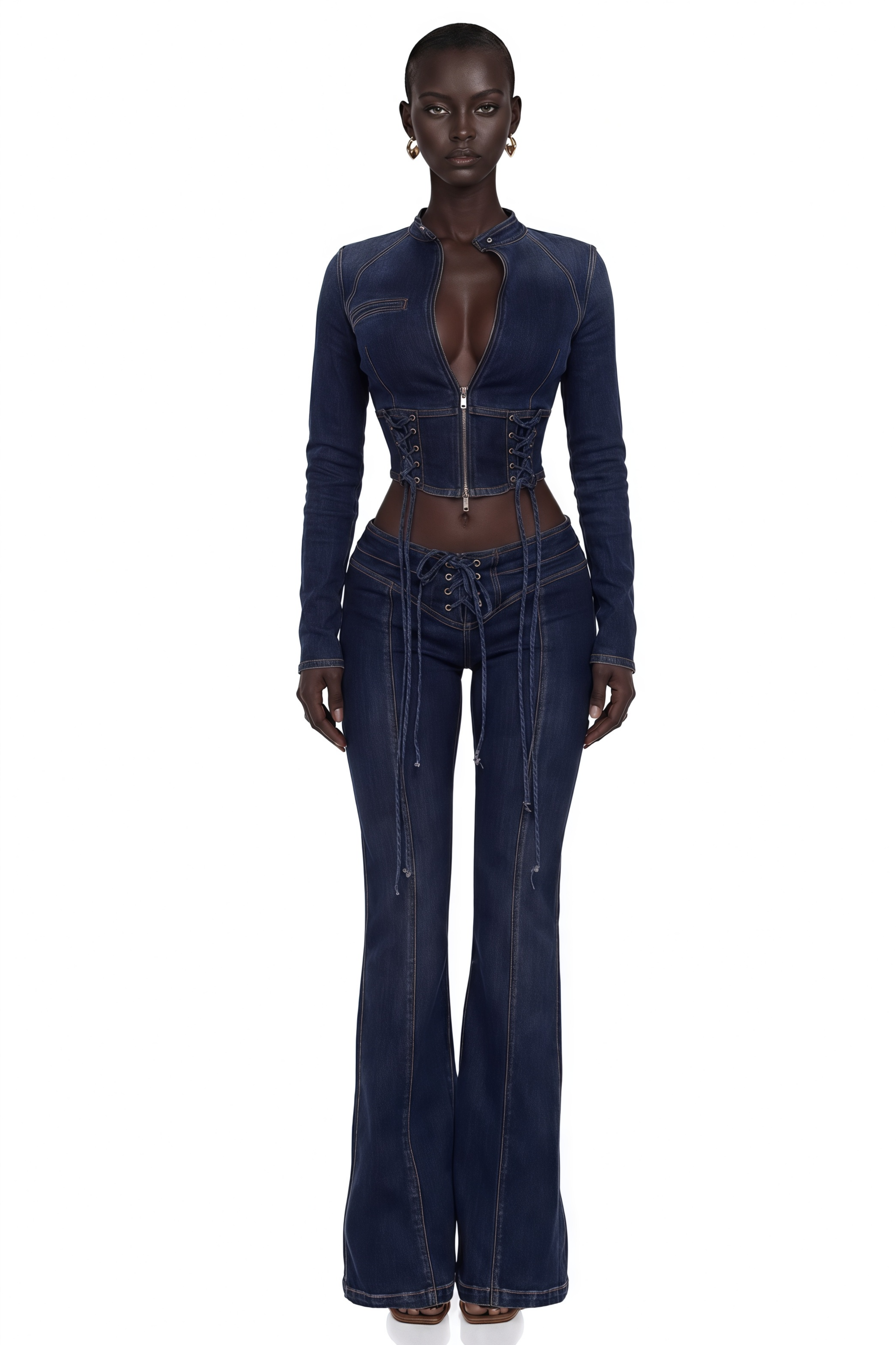 Kiona Indigo Blue Denim Lace-Up Co-ord Set