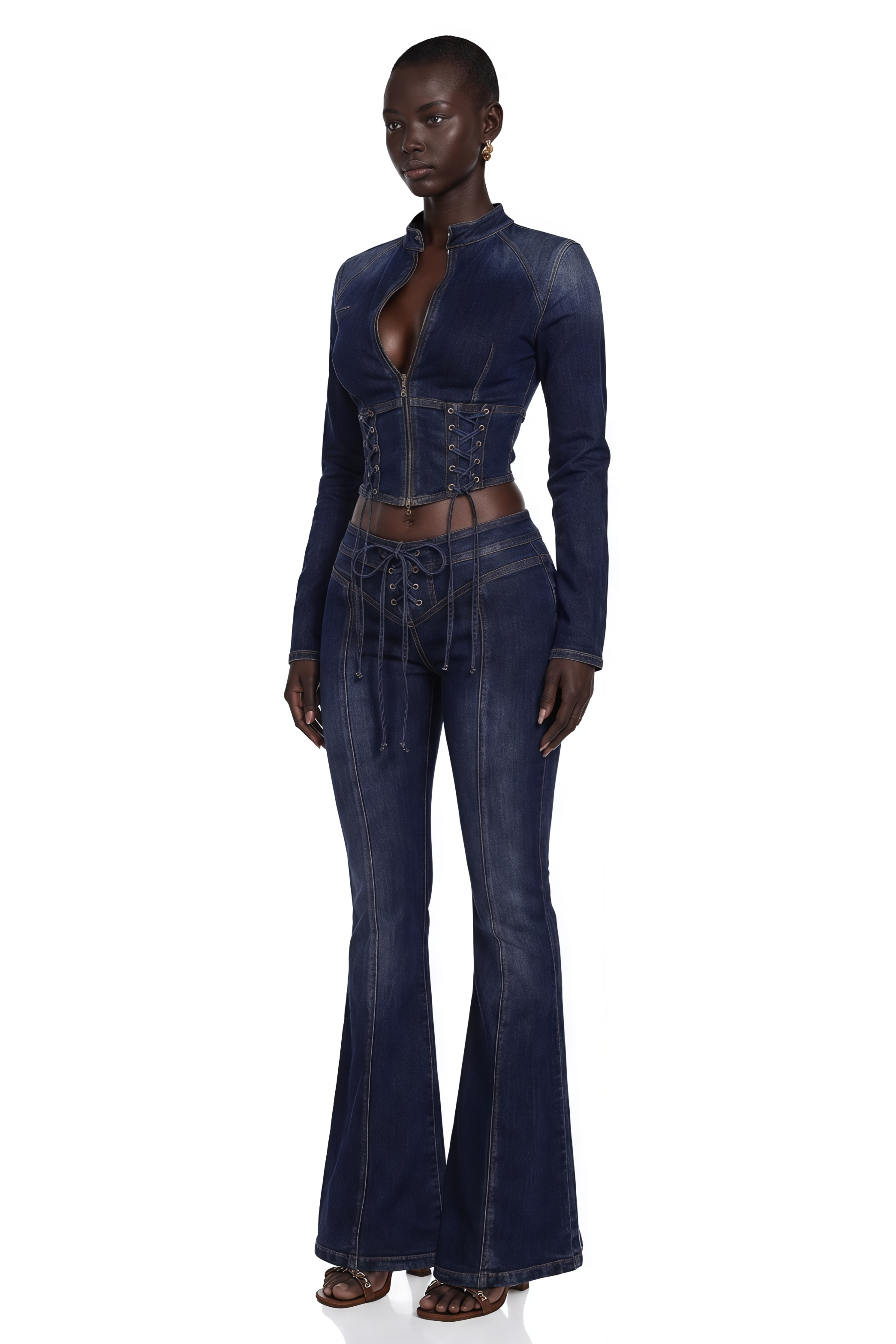 Kiona Indigo Blue Denim Lace-Up Co-ord Set