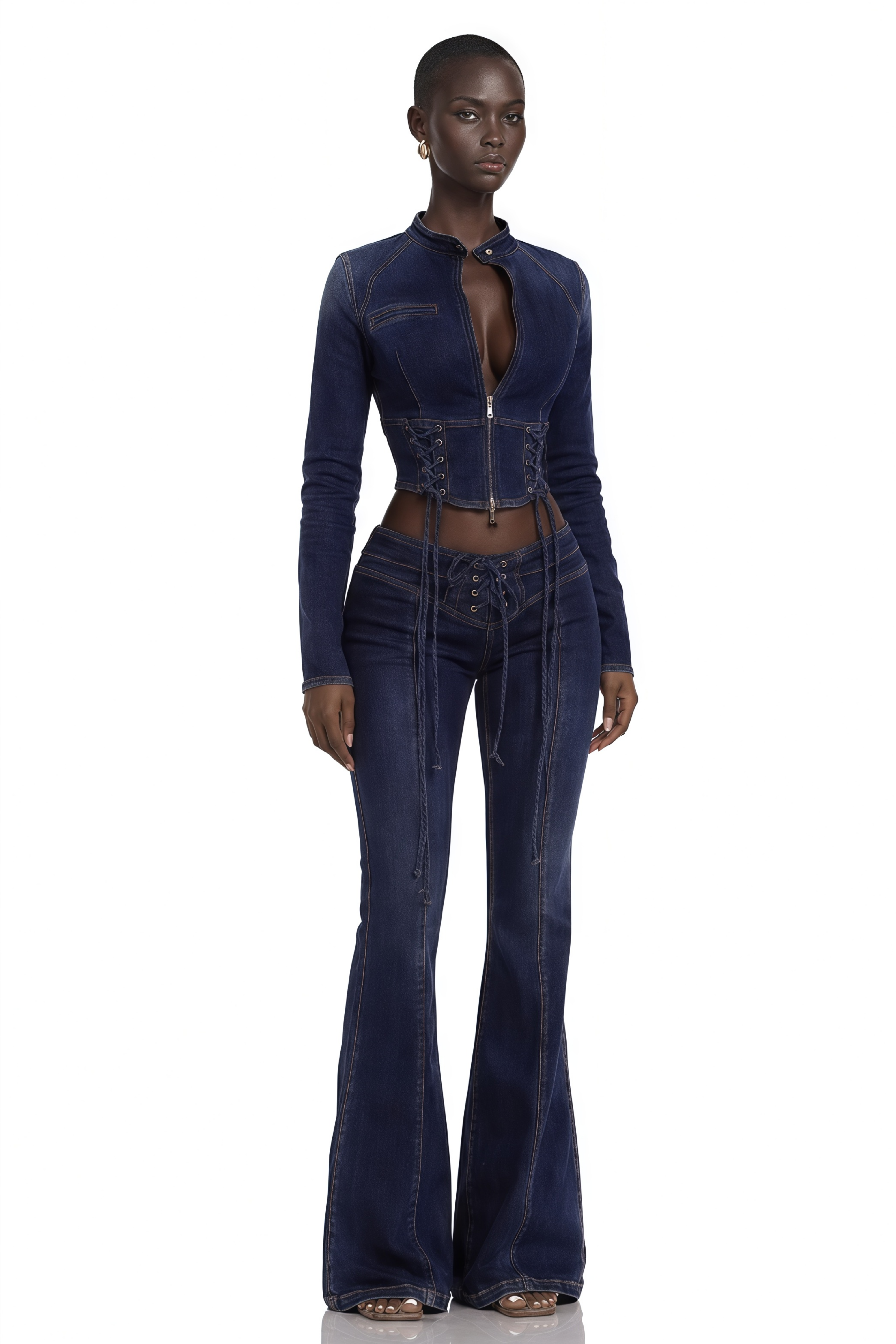Kiona Indigo Blue Denim Lace-Up Co-ord Set