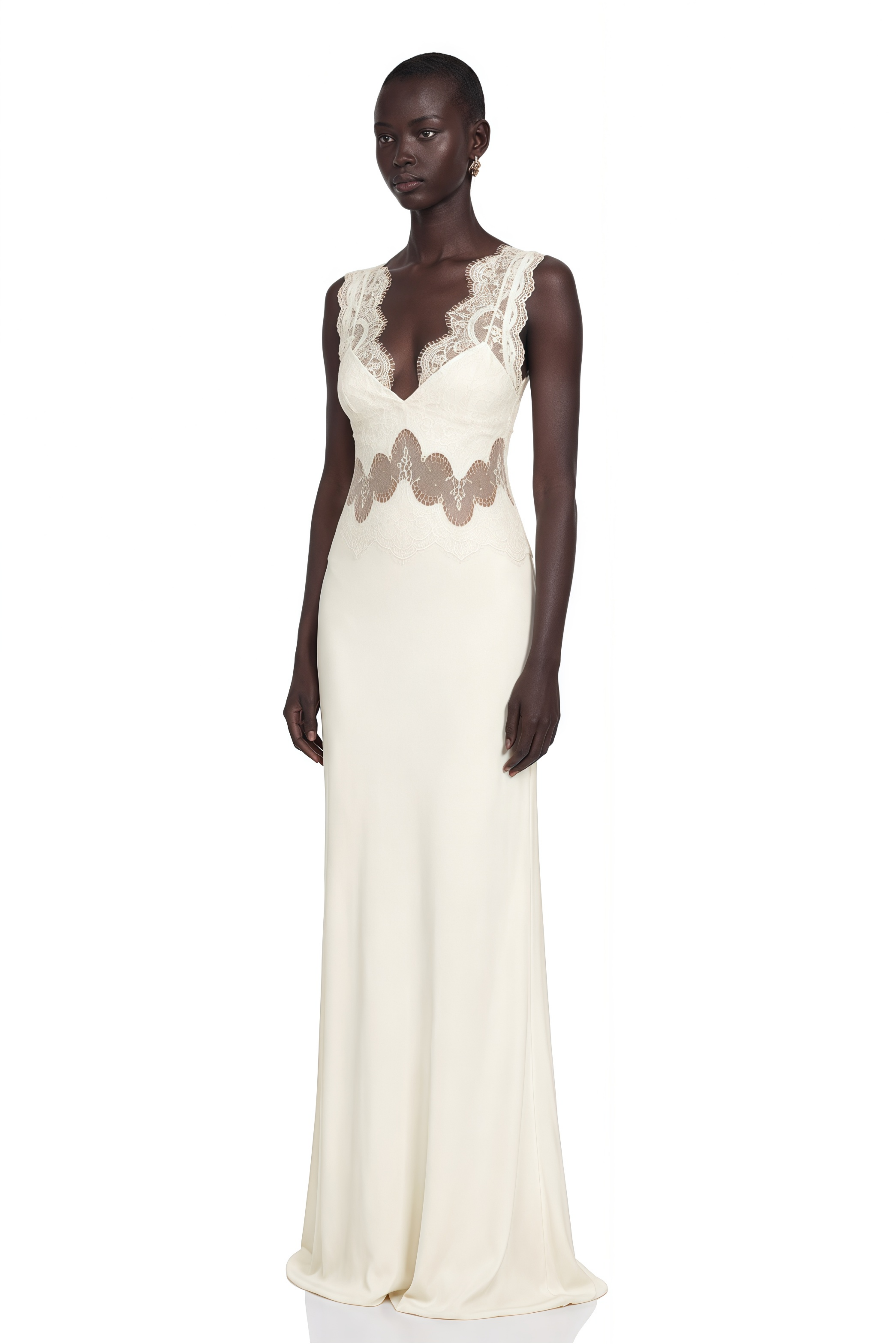 Aitana Neutrals Satin Maxi Dress with Lace Panels