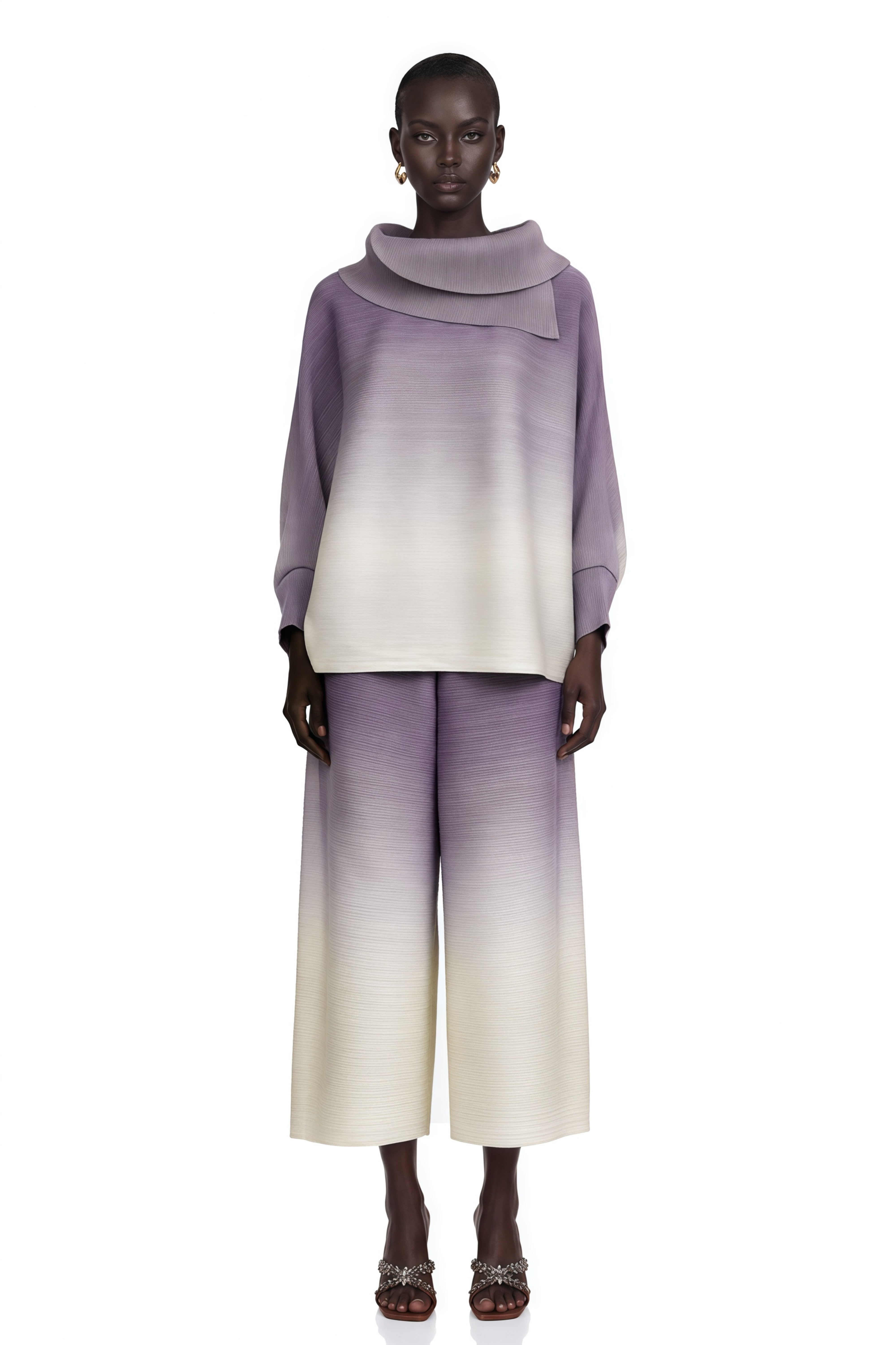 Agathe Purple Gradient Wrinkled Blouse & Trousers Matching Set