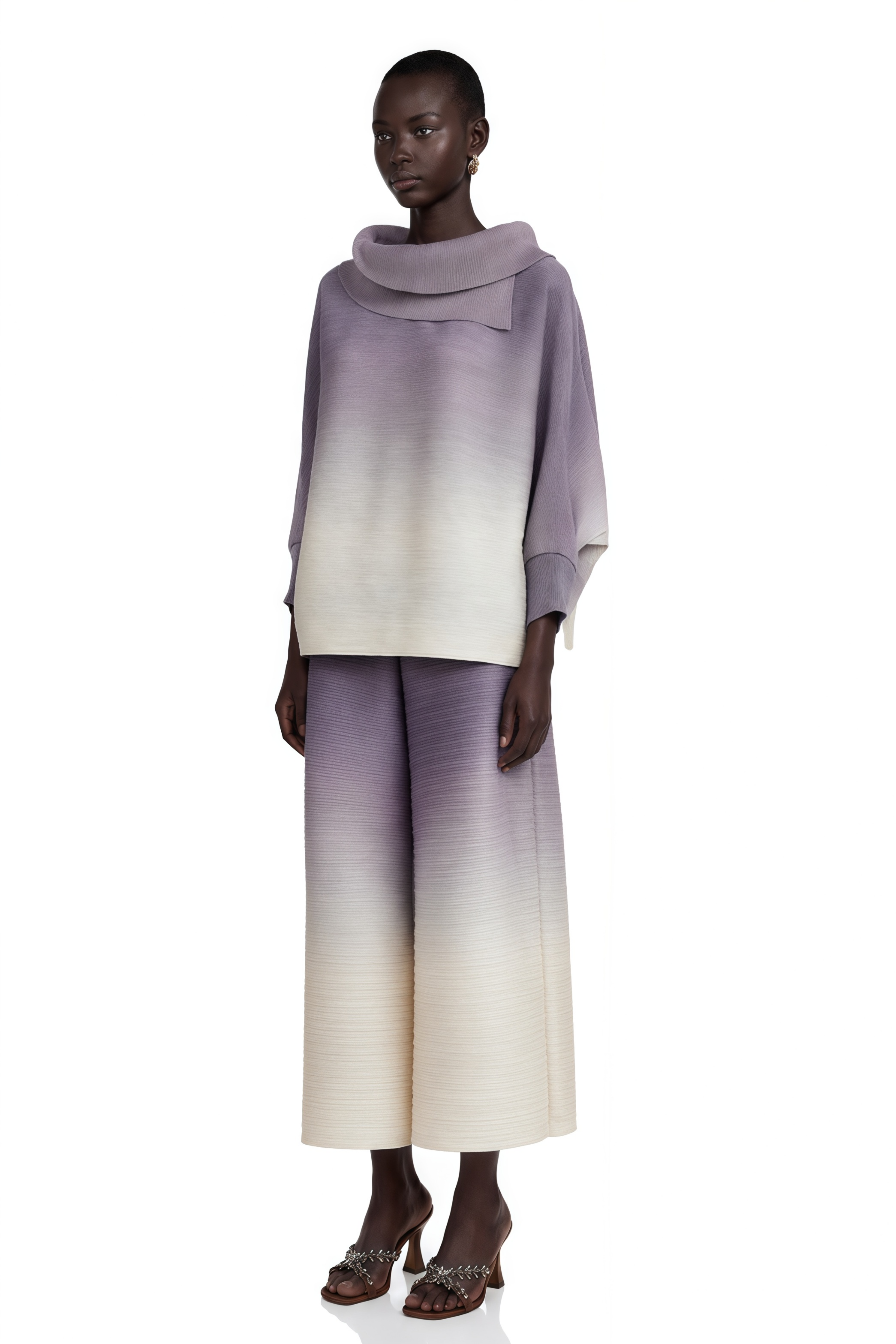 Agathe Purple Gradient Wrinkled Blouse & Trousers Matching Set