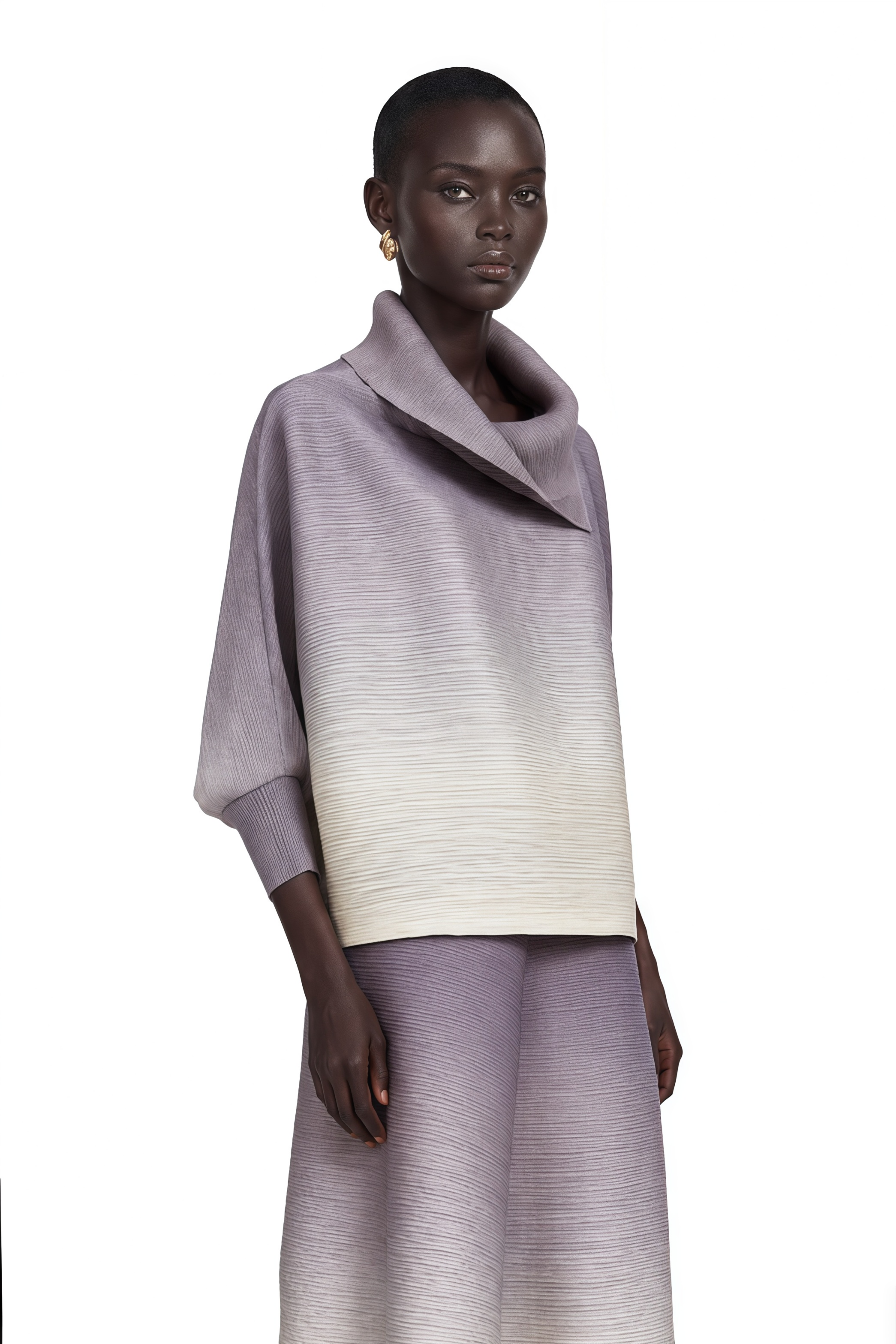 Agathe Purple Gradient Wrinkled Blouse & Trousers Matching Set