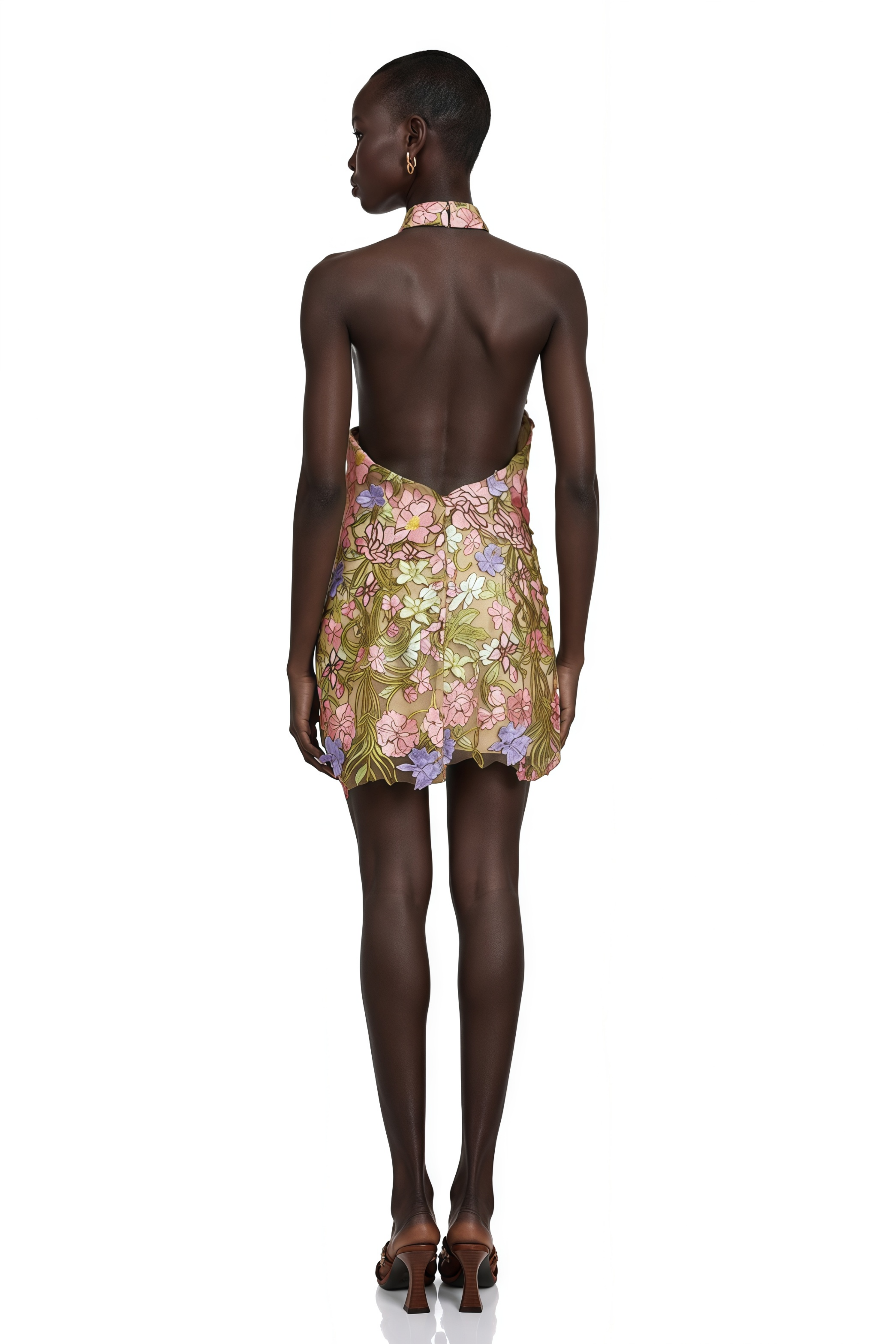 Consuelo Green Floral Embroidered Mesh Mini Dress