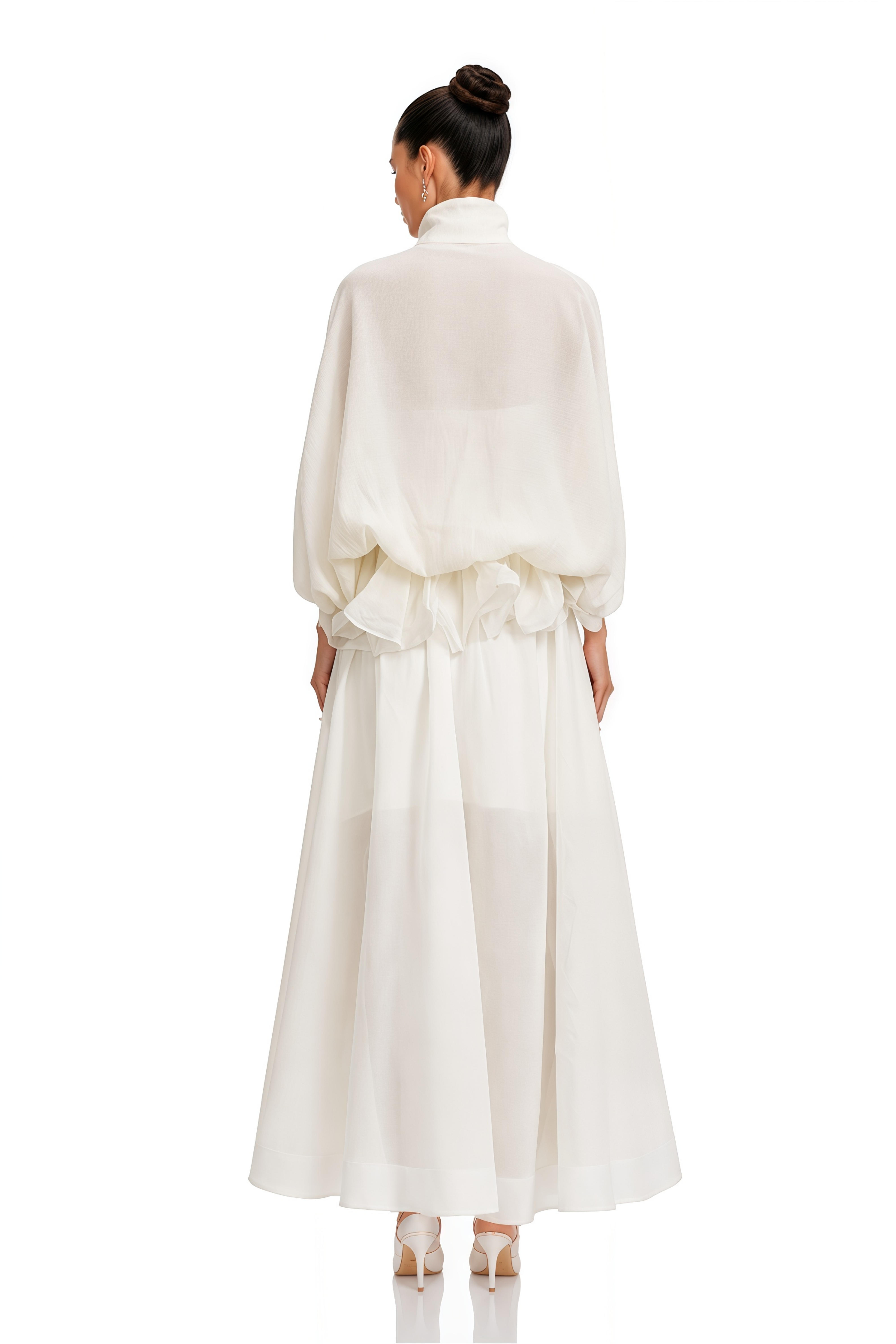 Honorine White Tie-Neck Ruffled Maxi Dress