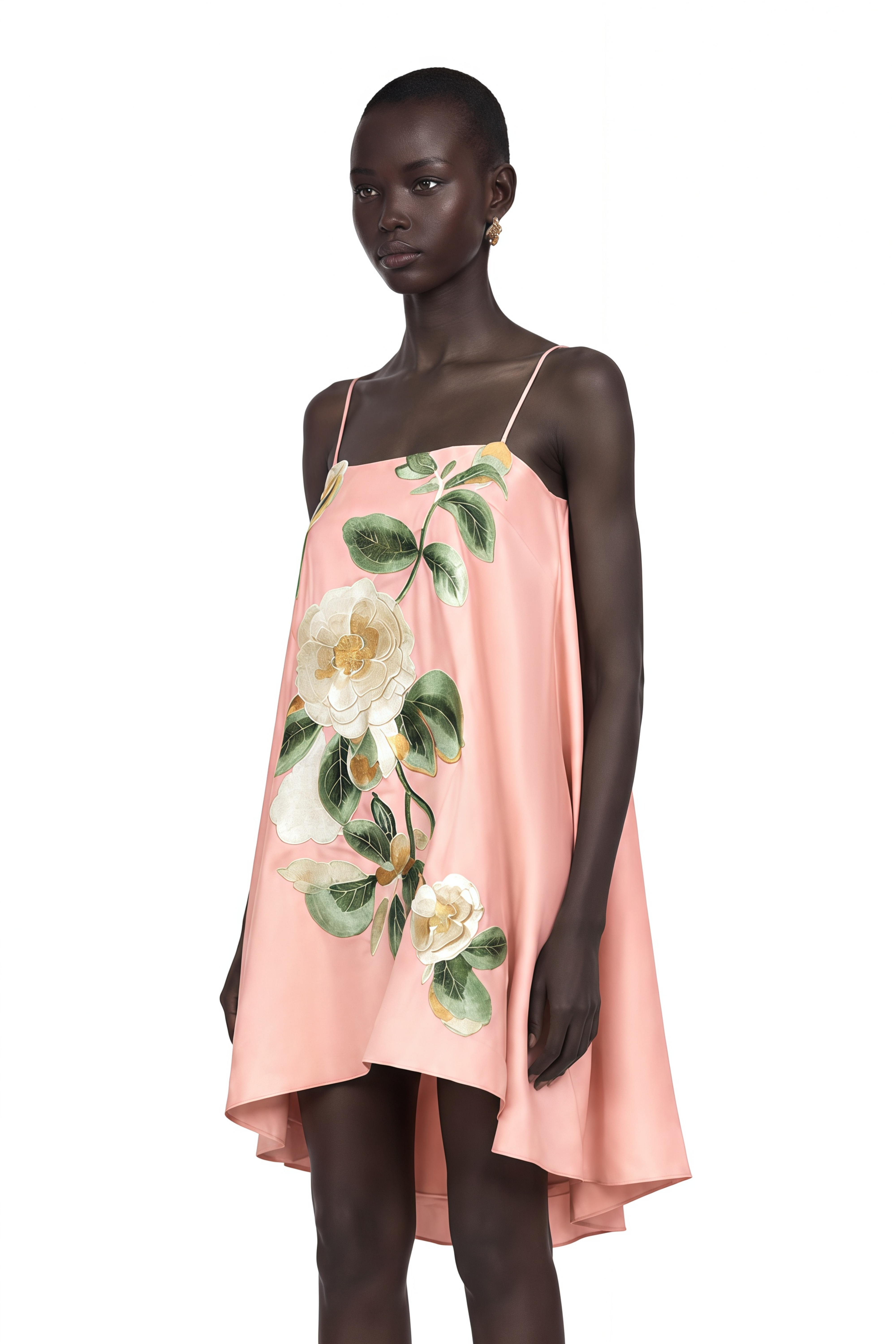 Avril Pink Floral Embroidered Satin Mini Dress