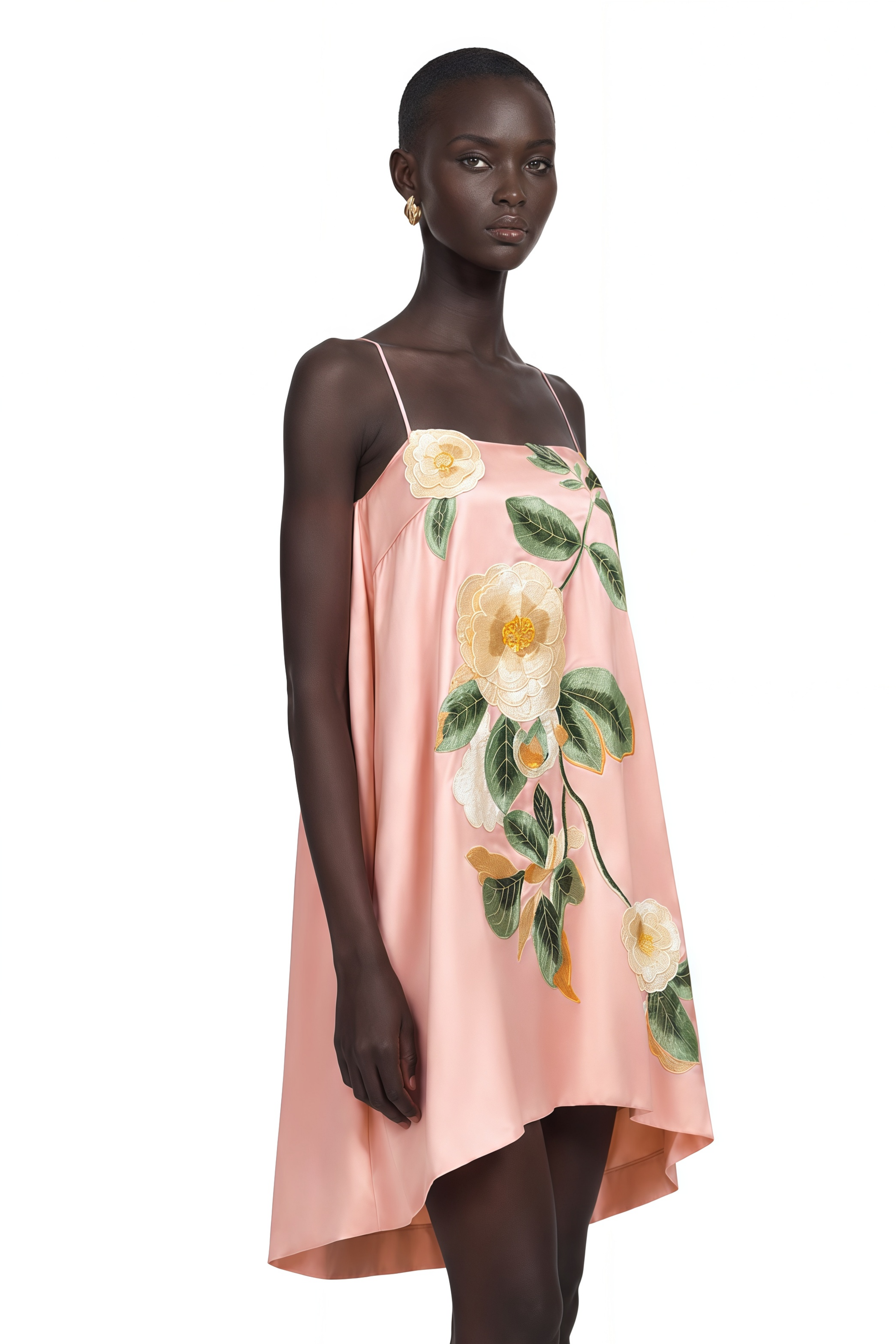 Avril Pink Floral Embroidered Satin Mini Dress