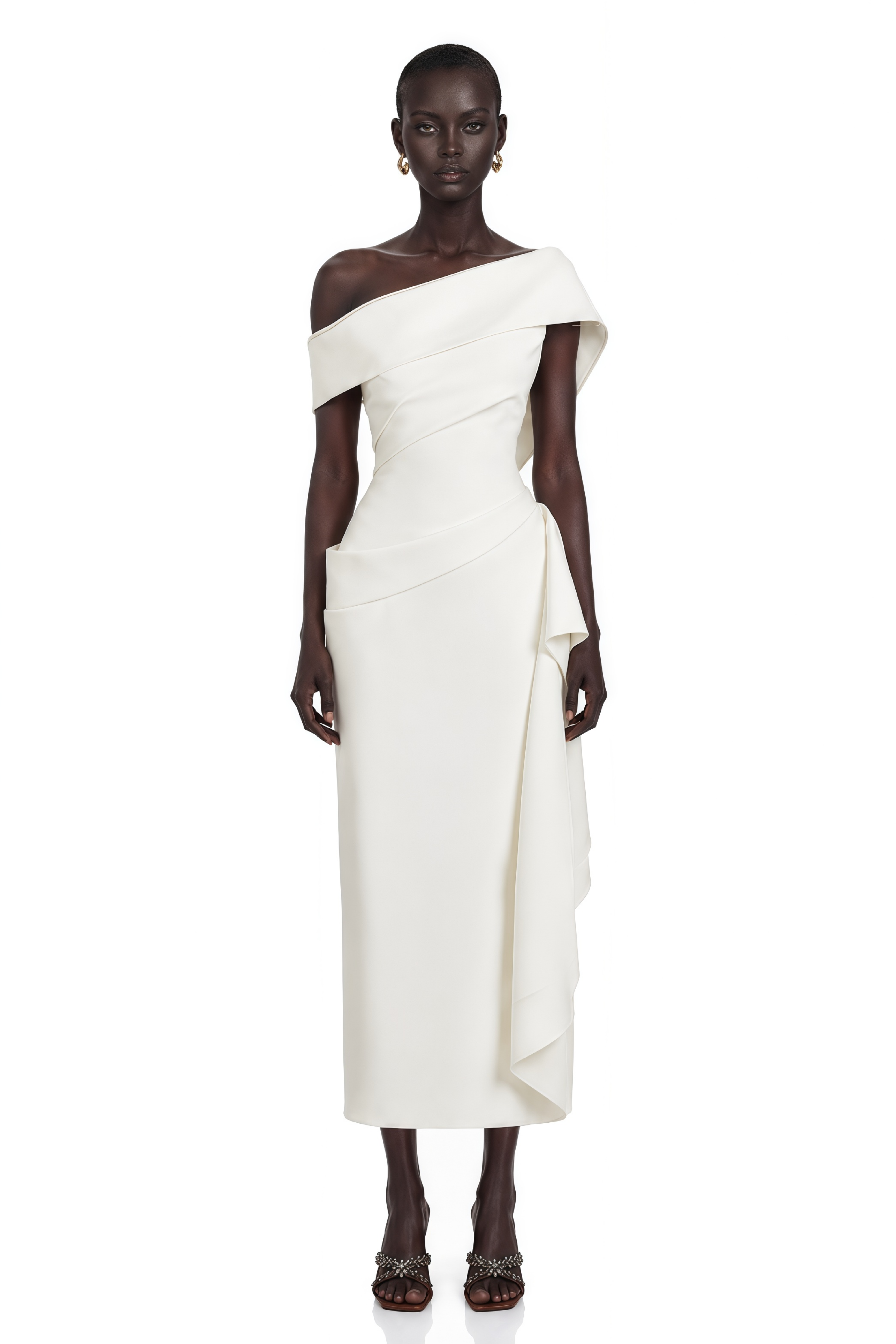 white asymmetric midi dress Kare Asymmetrical Gathered Command attention in Clarina __color_dark-gray:s23032_dark-gray Leighton Maxi Dress - Color:DARK DUTCH BLUE