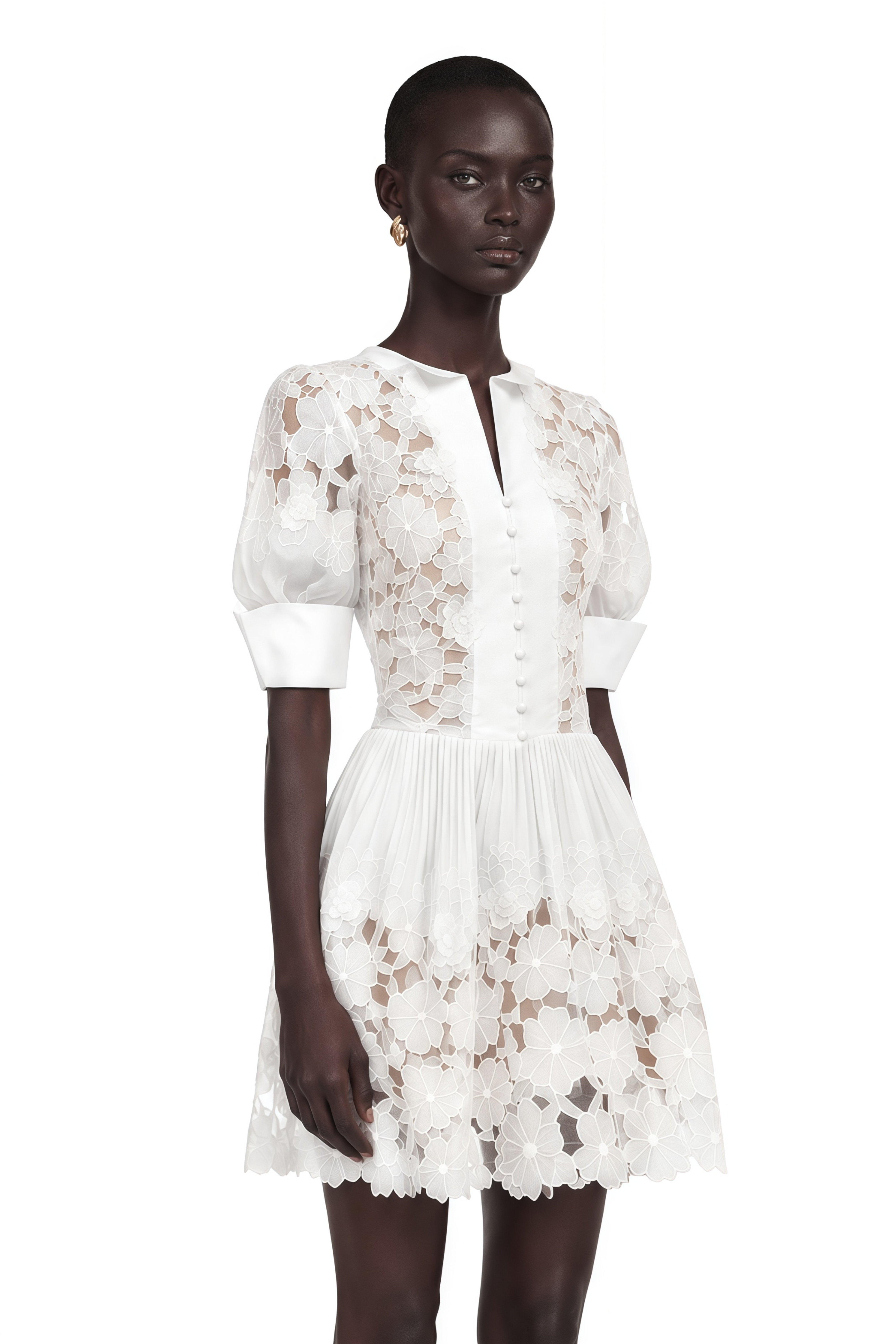 Zaria White Floral Appliqué Mini Dress with Cut-Outs