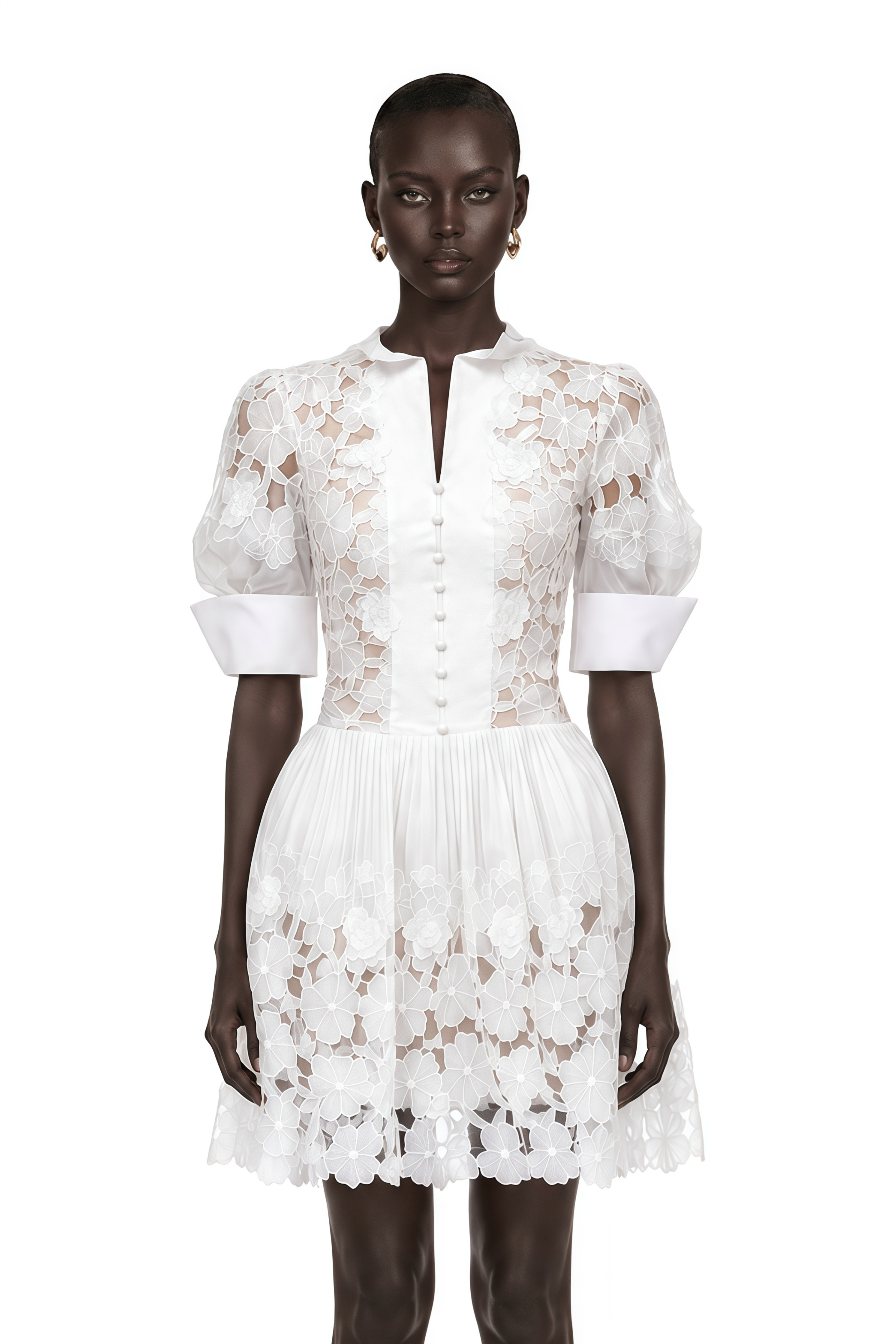 Zaria White Floral Appliqué Mini Dress with Cut-Outs