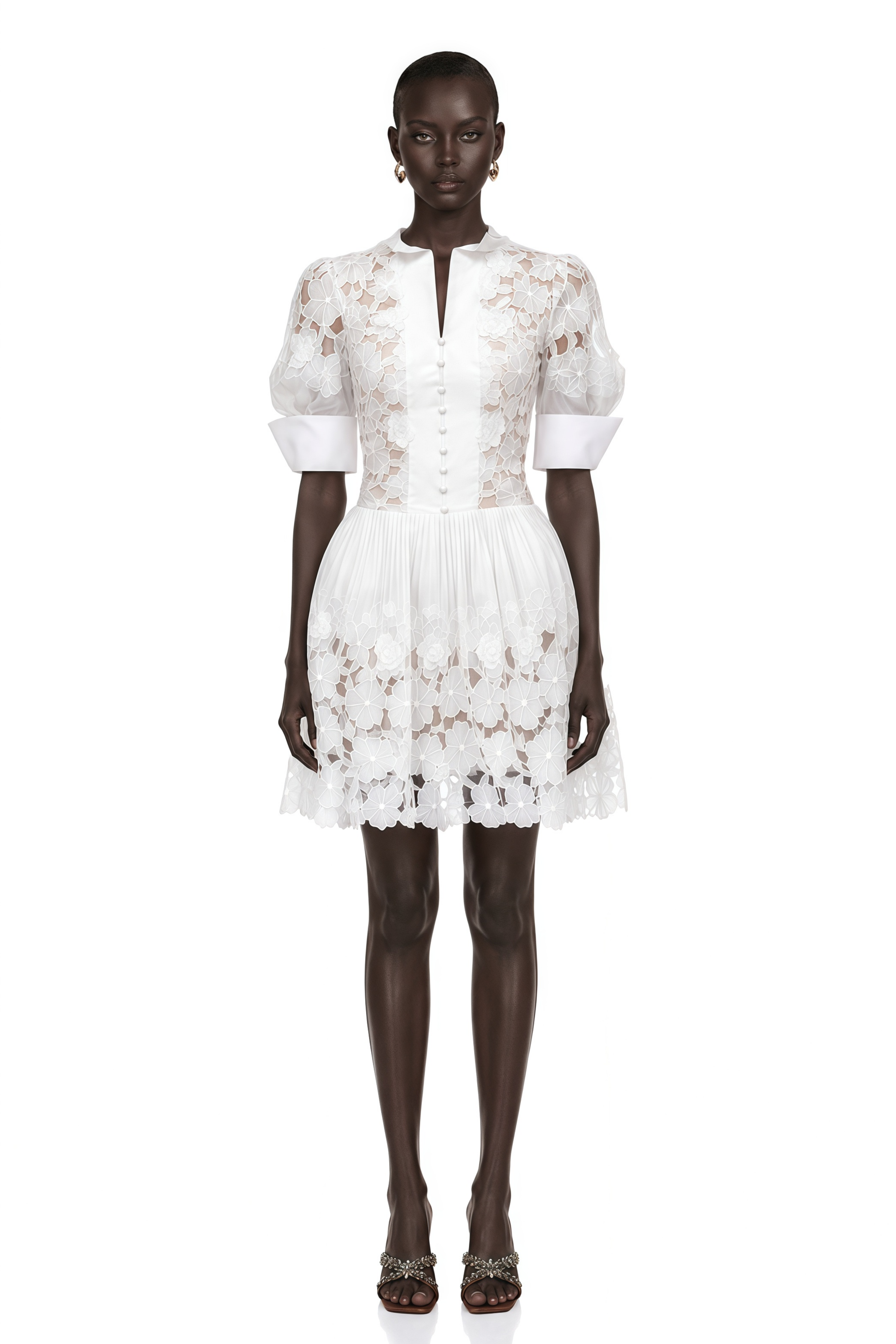 Zaria White Floral Appliqué Mini Dress with Cut-Outs