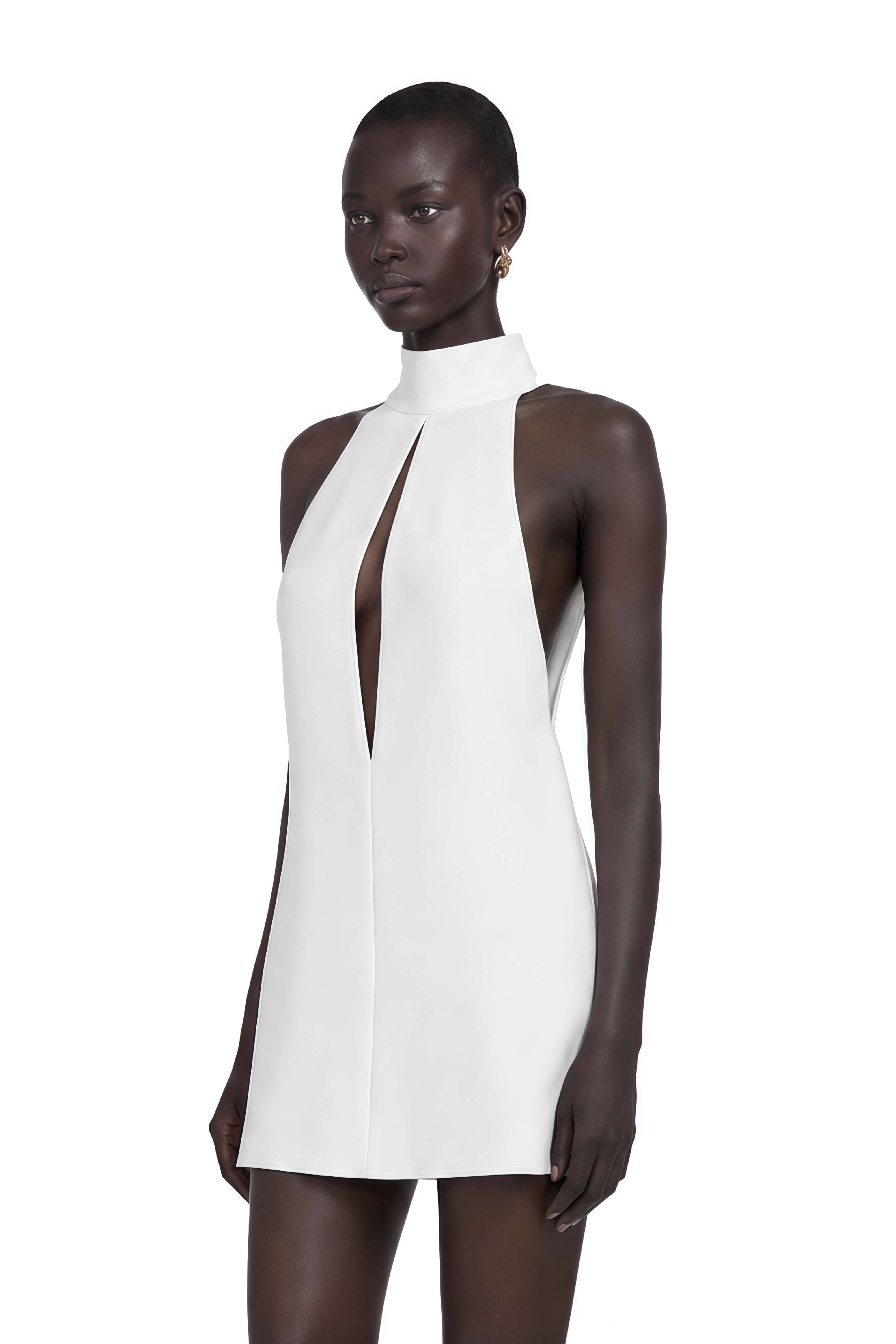 Linden White Halter Neck Keyhole Cut-Out Mini Dress