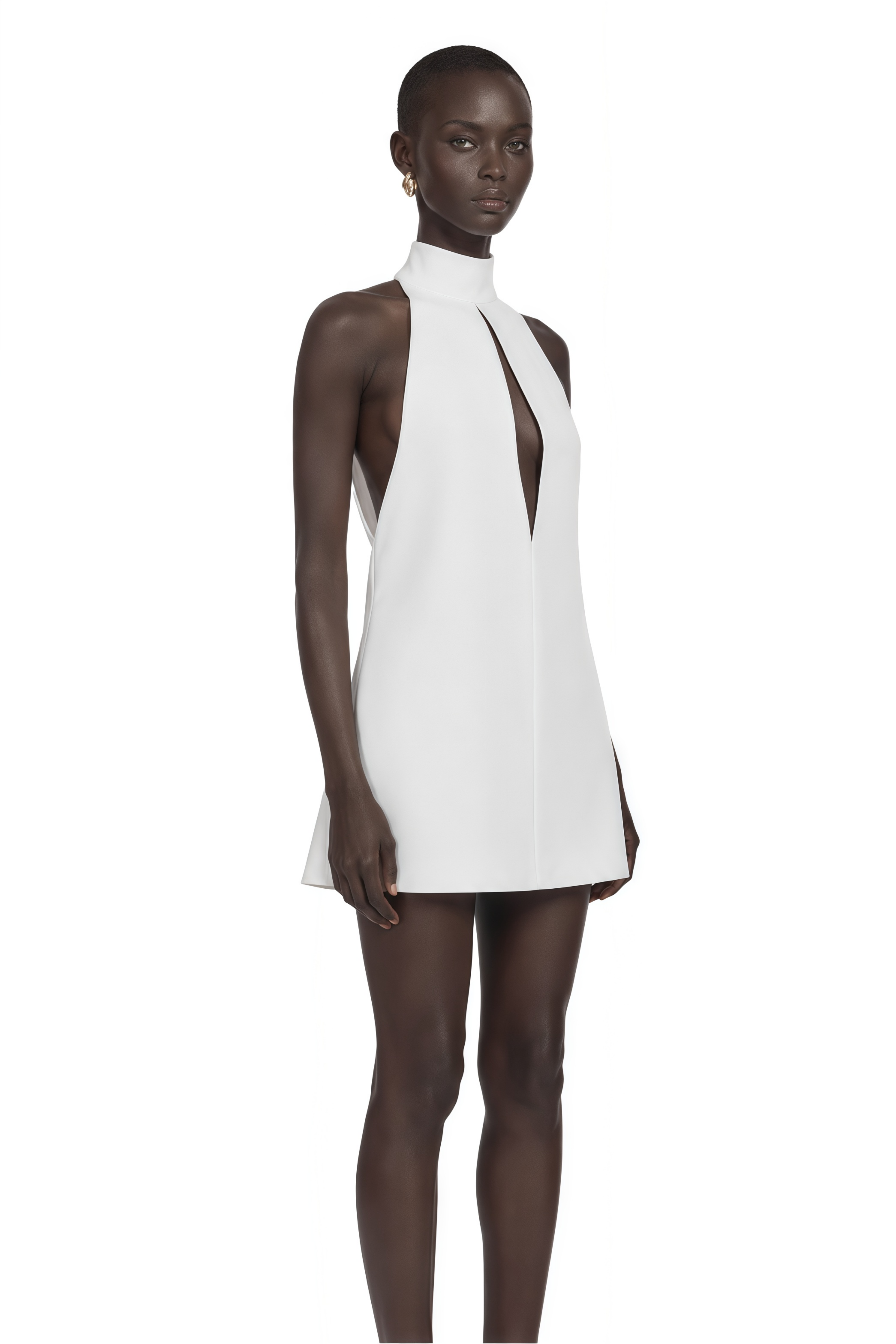 Linden White Halter Neck Keyhole Cut-Out Mini Dress